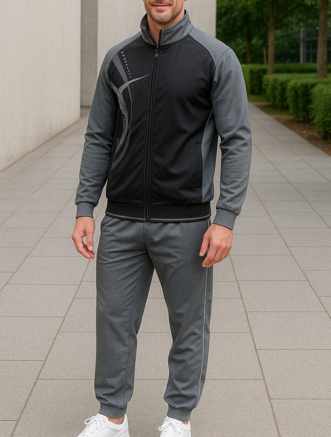 Heren Sportkleding Set, Twee-Delige Jas Met Rits En Broek, Casual Print Jogging Sport Outfit | VIQA VIQA© NEDERLAND