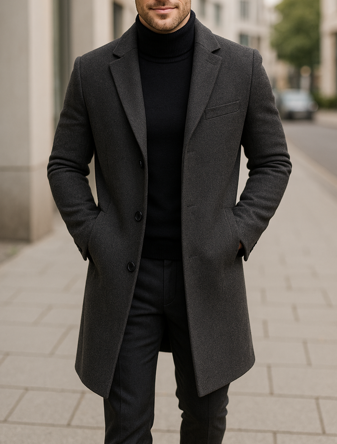 Heren trenchcoat, lange mouwen, enkele knoopsluiting, klassieke herfst- en winterjas | VIQA VIQA© NEDERLAND