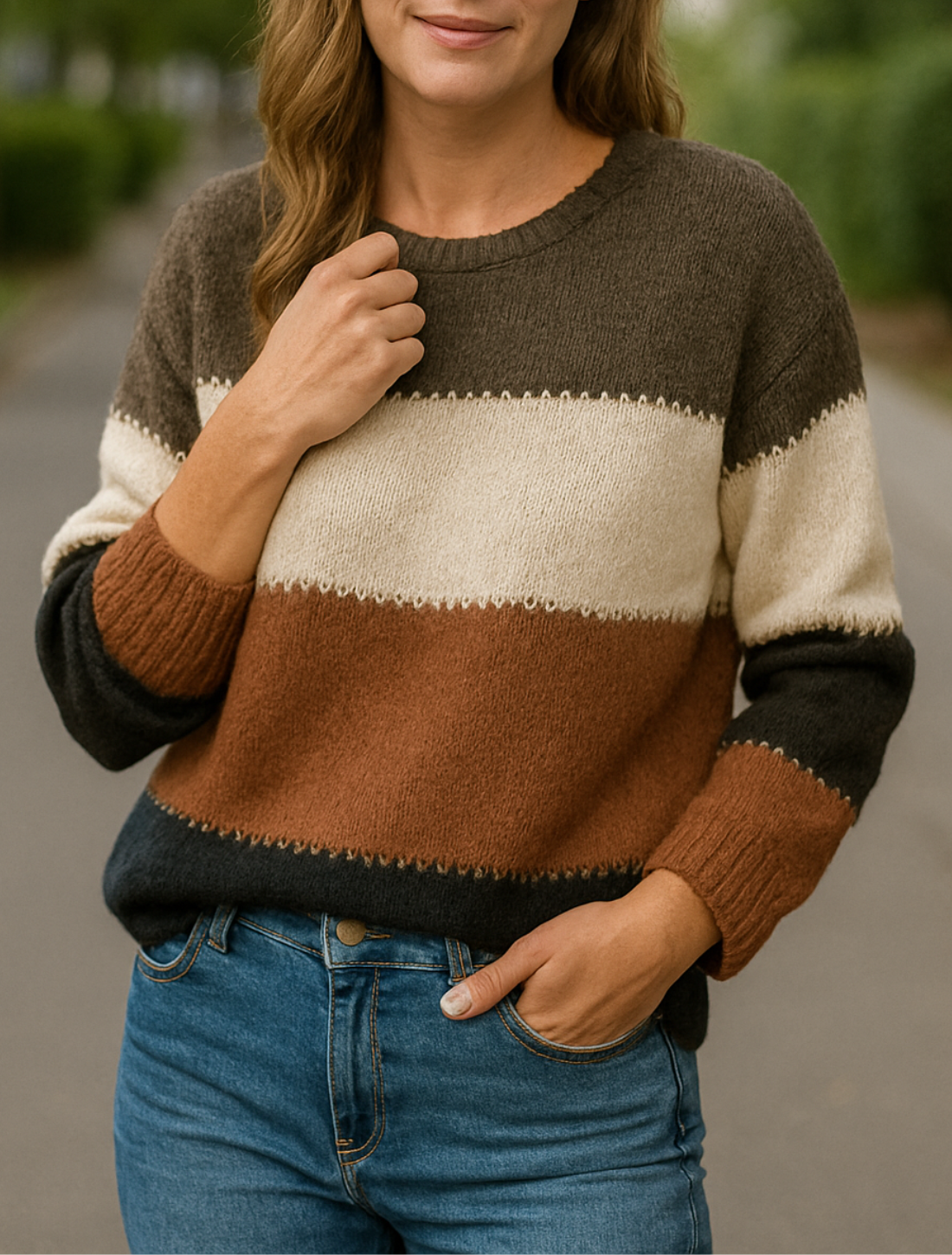 Gestreepte Trui, Los Gebreide Lange Mouwen Ronde Hals, Casual Herfst Winter Trui | VIQA VIQA© NEDERLAND