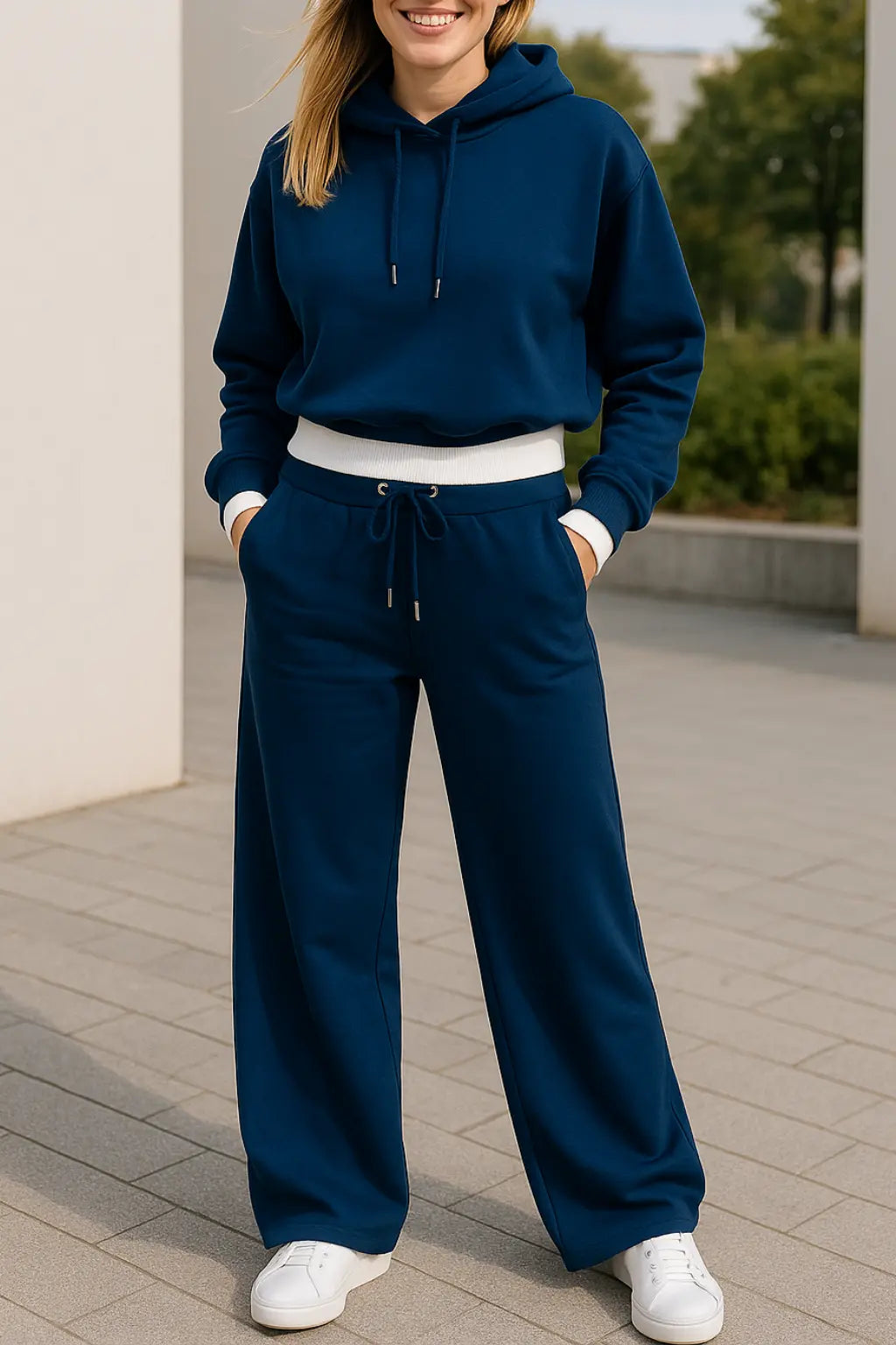 Dames 2-Delige Joggingpak, Herfst En Winter Sweatshirt Met Capuchon En Broek, Effen Kleur Casual Trainingspak | VIQA VIQA© NEDERLANDBlauw / 2XL