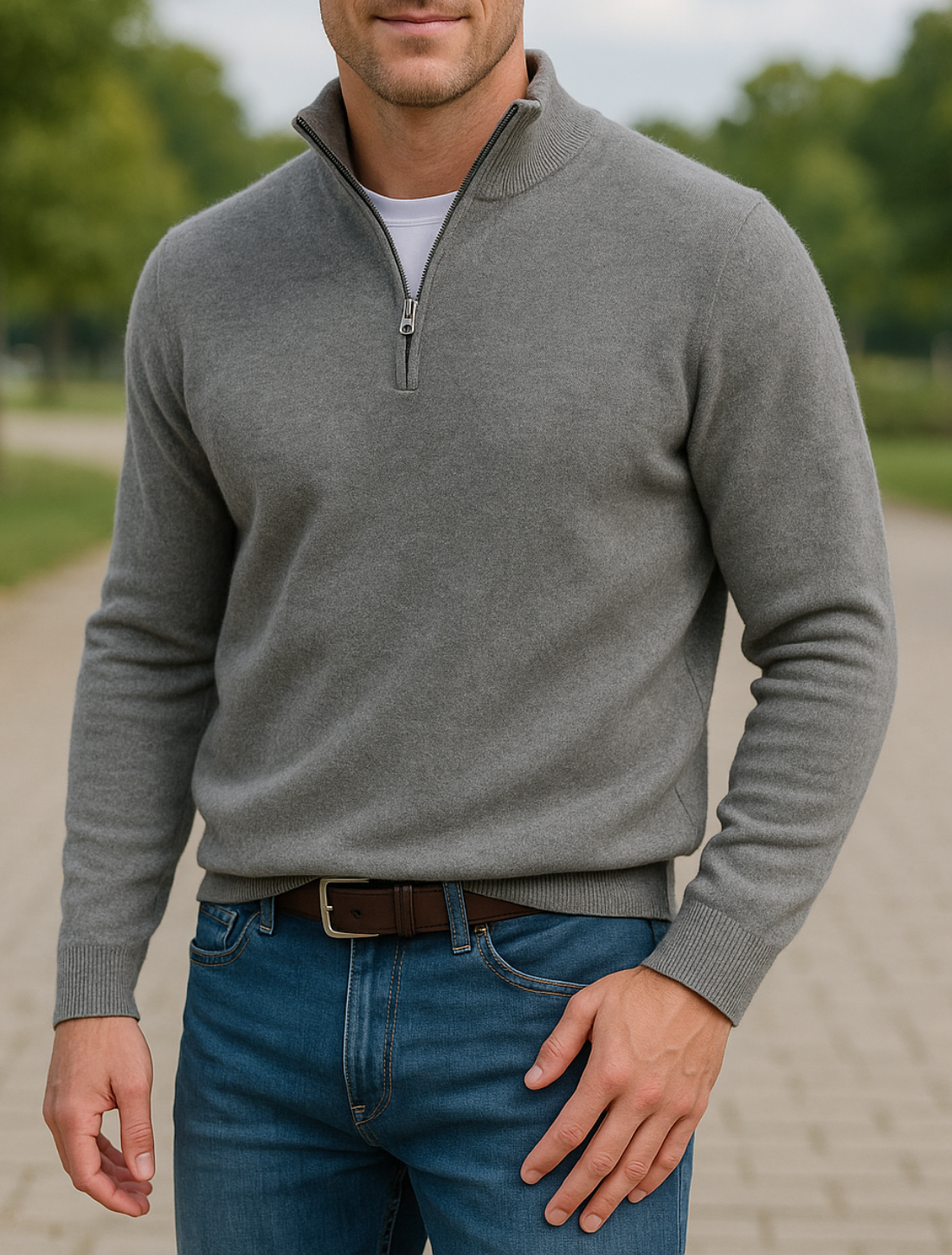 Heren Fleece Trui, V-Hals Lange Mouwen Polo Met Rits , Warme Winter Coltrui | VIQA VIQA© NEDERLAND