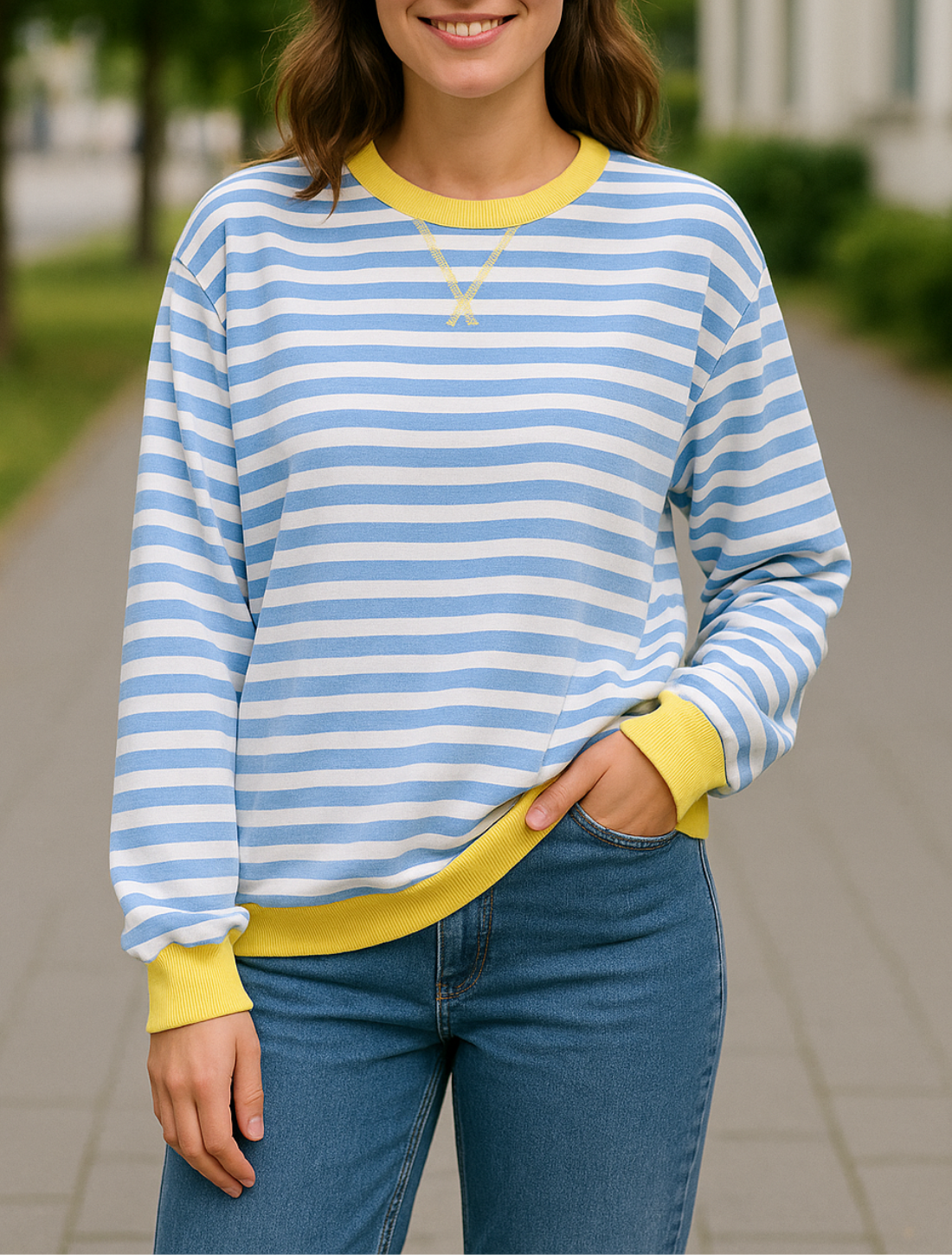 Gestreepte Trui Voor Dames, Losvallende Casual Zachte Ronde Hals Pullover Hoodie, Herfst En Winter Comfort | VIQA VIQA© NEDERLAND