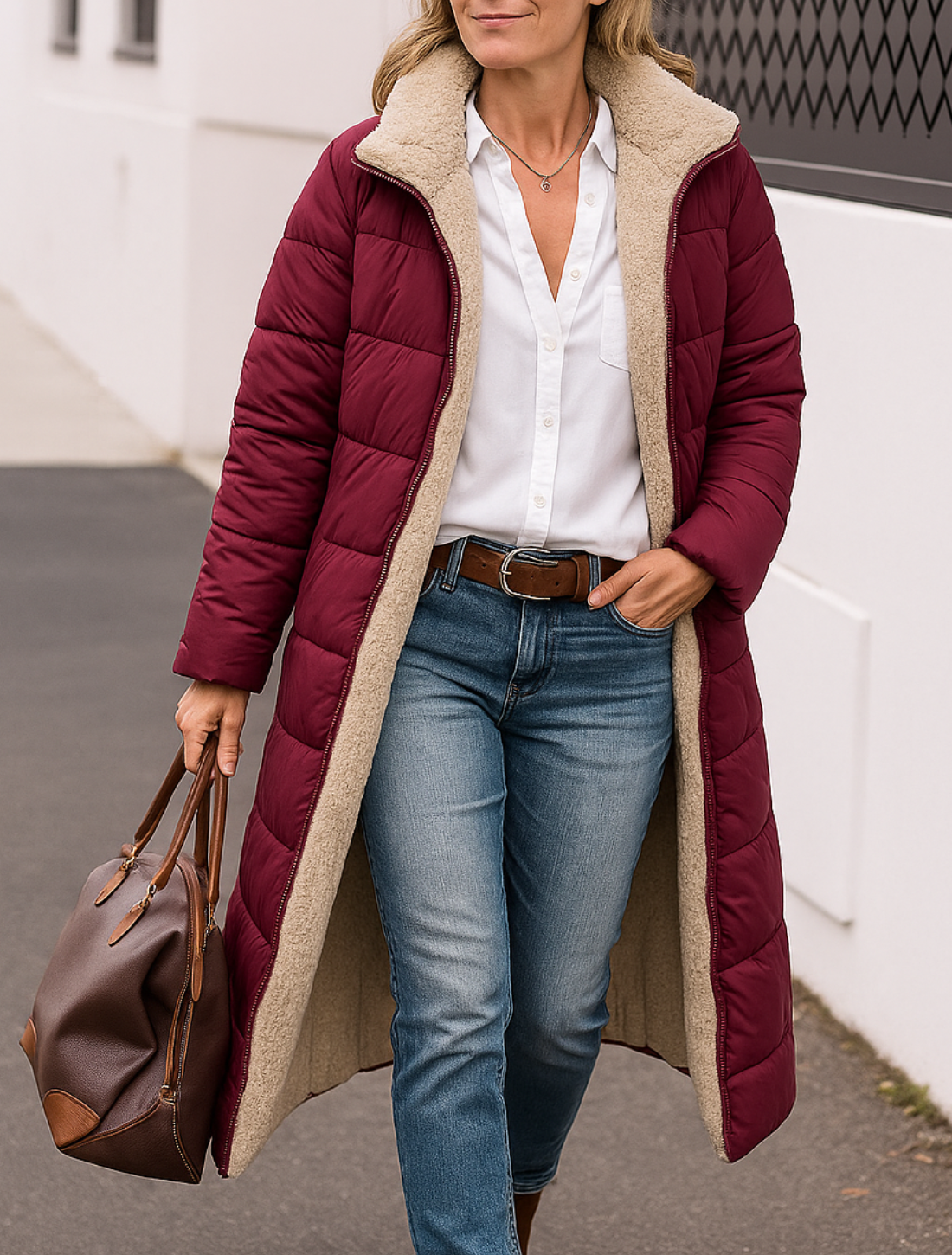 Dubbelzijdige Jas Met Capuchon Voor Dames, Lange Trendy Winterjas Voor Woon-Werkverkeer | VIQA VIQA© NEDERLAND