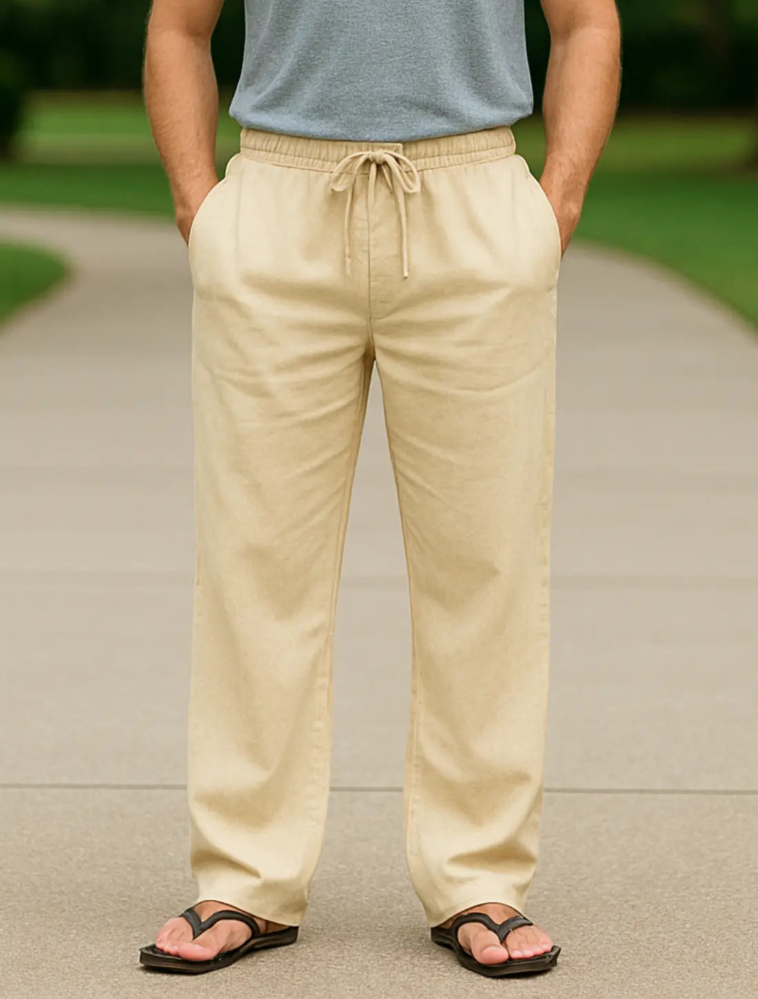 Lichtgewicht Herenbroek, Elastische Taillebroek, Casual Lange Zomerbroek | VIQA VIQA© NEDERLANDKaki-2XL