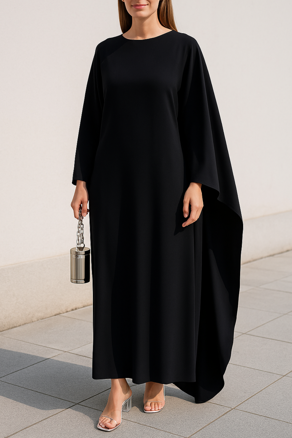 Satijnen Maxi Jurk Voor Dames, Elegante Losse Pasvorm Ronde Hals Vleermuismouwen Herfstfeest Abaya Robe | VIQA VIQA© NEDERLAND