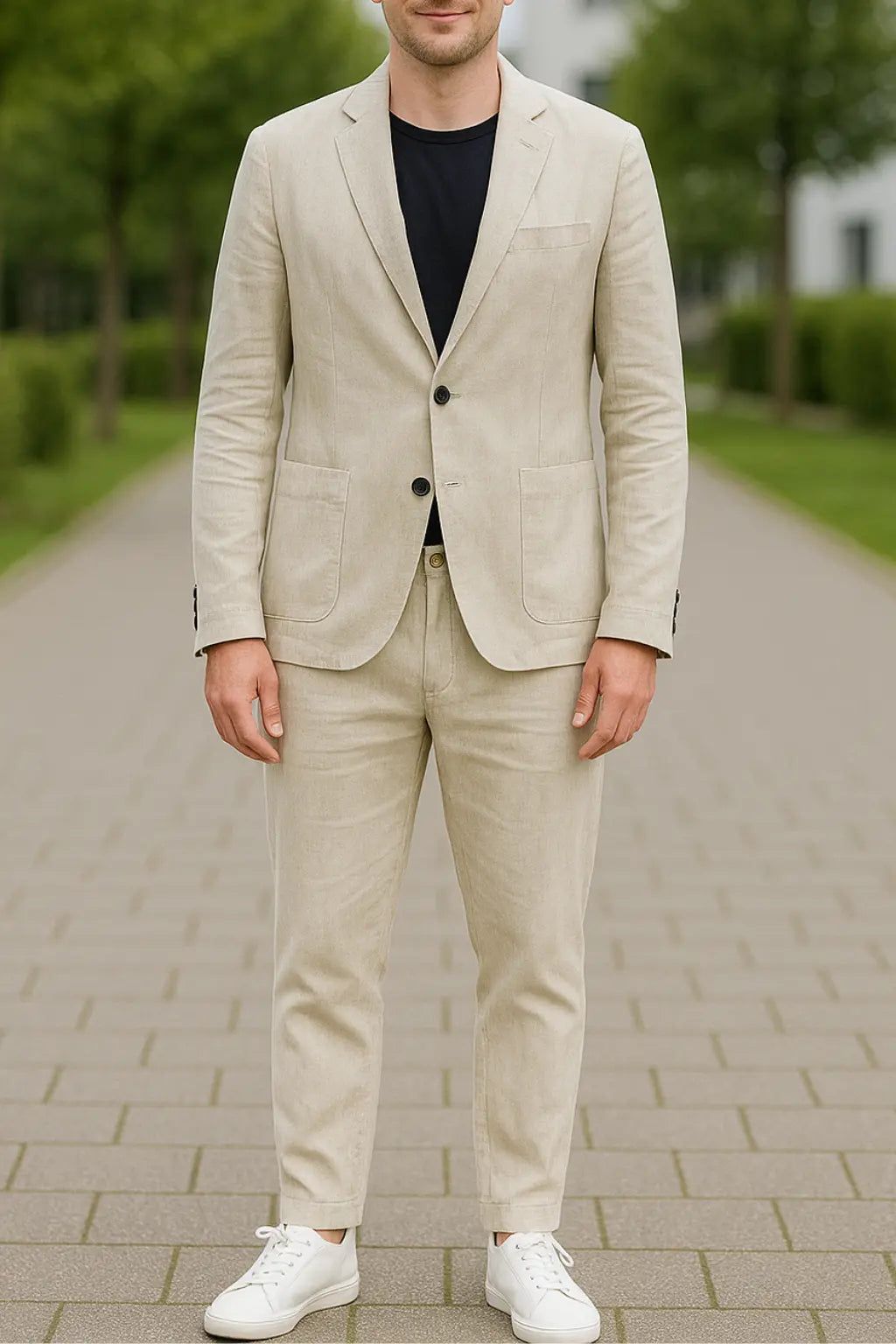 Zomerpak Voor Heren, Slim Pasvorm Blazer En Pantalon, 2-Delige Set, Lichtgewicht Zakelijke Kleding | VIQA VIQA© NEDERLANDBeige / 2XL