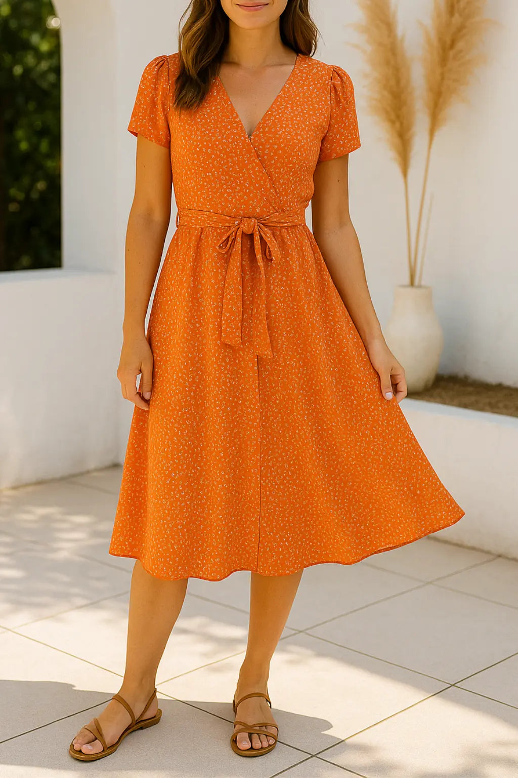 Dames Bloemen Mini Jurk, Zomer V-Hals Korte Mouw Sexy Stip Print Knie-Lengte | VIQA VIQA© NEDERLANDOranje / 2XL