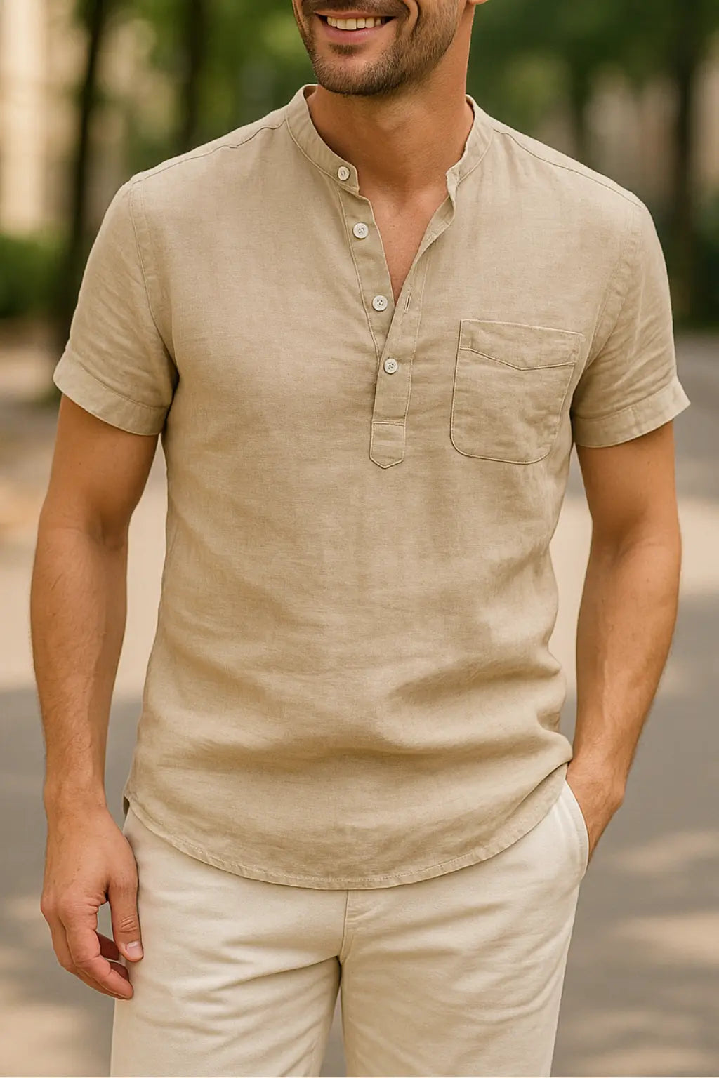 Heren Zomer Linnen T-Shirt, Korte Mouw Ademend Casual Shirt, Lichtgewicht Dagelijks Dragen | VIQA VIQA© NEDERLANDKaki / 2XL