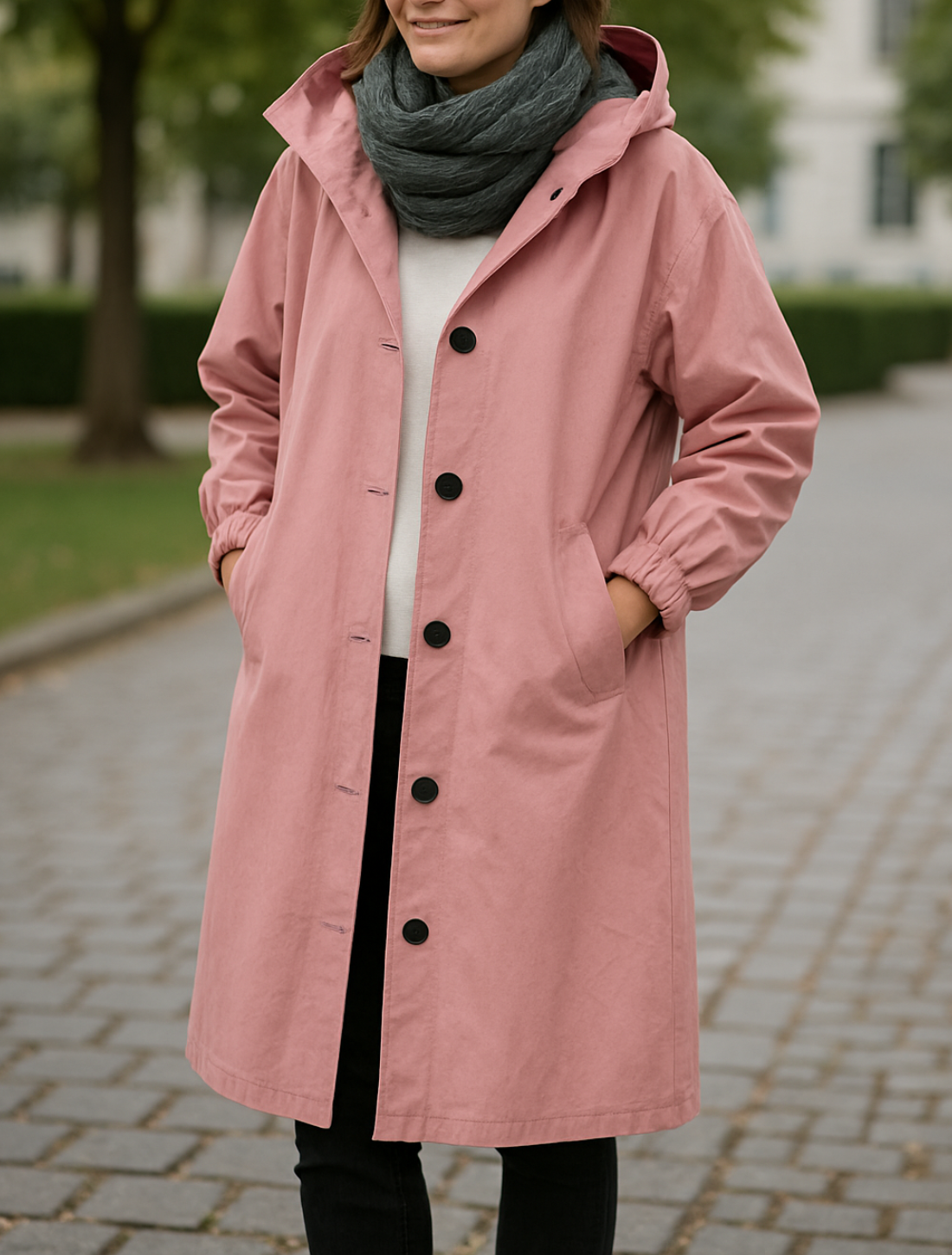 Lange Trenchcoat Voor Dames, Effen Gekleurde Windjack Met Capuchon, Elegante Losse Regenjas VIQA VIQA© NEDERLAND