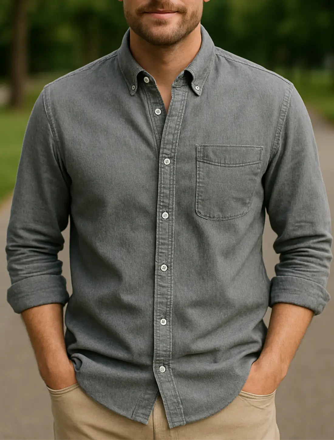 Heren Overhemd Met Lange Mouwen En Kapsel, Effen Kleur Knop-Omhoog Casual Kantoor Vest Stijl Top | VIQA VIQA© NEDERLANDGrijs / 2XL
