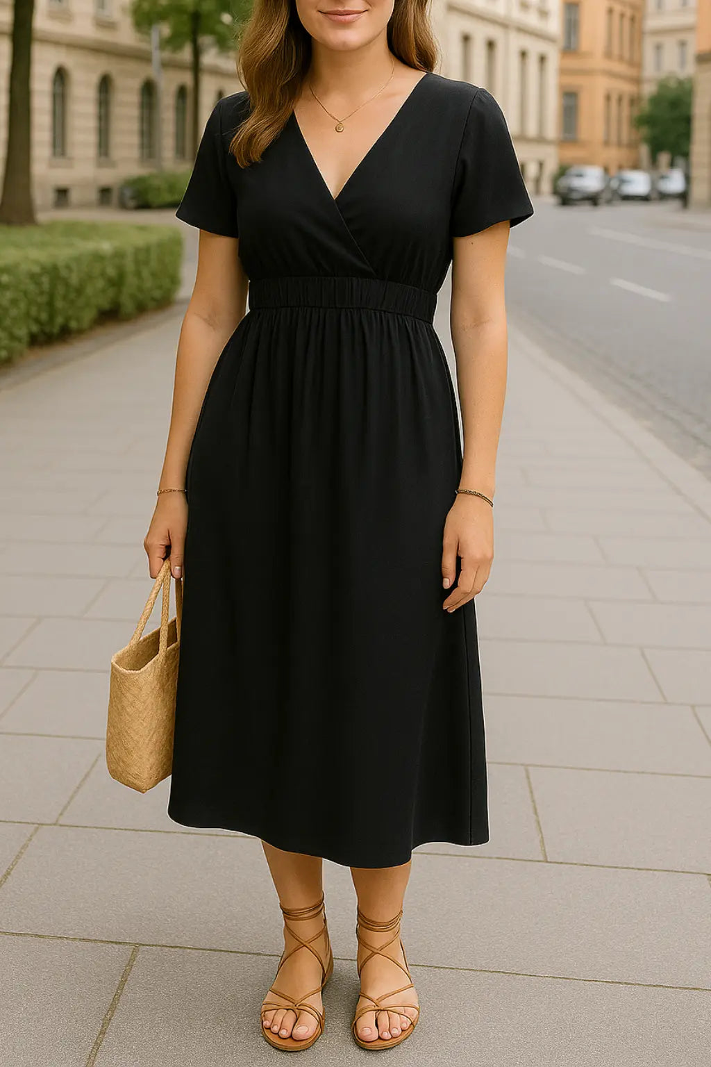 Dames Elegante Maxi Jurk, V-Hals Korte Mouw Effen Zomer Lange Strand Jurk | VIQA VIQA© NEDERLANDZwart / 2XL