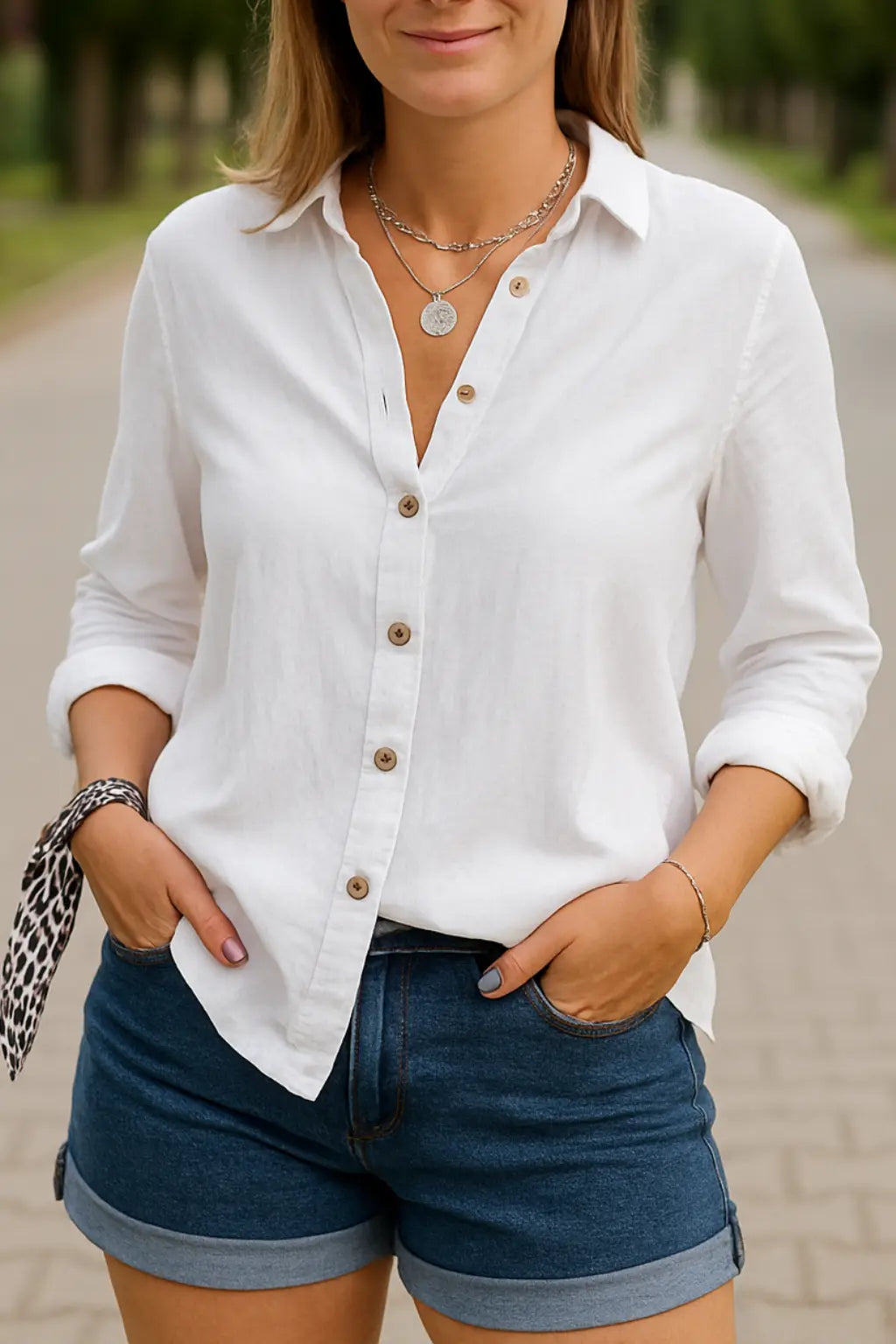 Katoenen Dames Blouse, Vrijetijdskleding Lange Mouwen Shirt, Effen Gekleurde Kraag Top | VIQA VIQA© NEDERLANDWit / 2XL