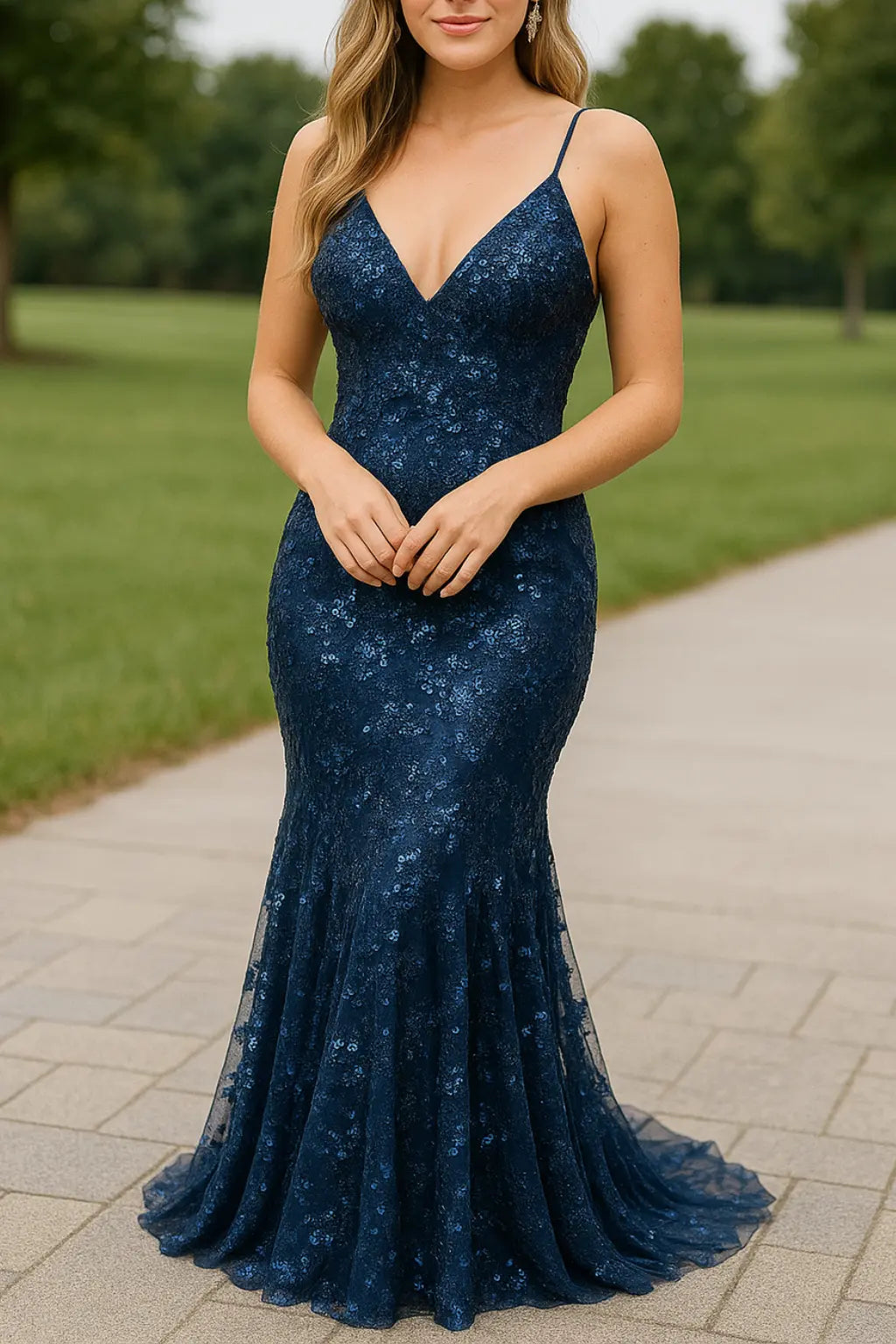 Dames Pailletten Bodycon Maxi Jurk, Sexy V-hals Spaghettibandjes Rugloze Avond Feestkleding | VIQA VIQA© NEDERLANDBlauw / XL