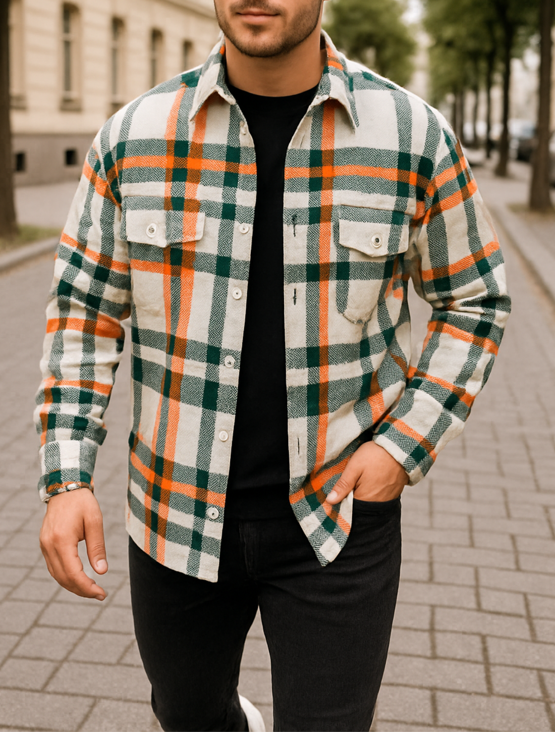 Heren Geruit Overhemd, Lange Mouwen Knoopsluiting Revers Top, Casual Lente Herfst Wit Geruit Blouse | VIQA VIQA© NEDERLAND