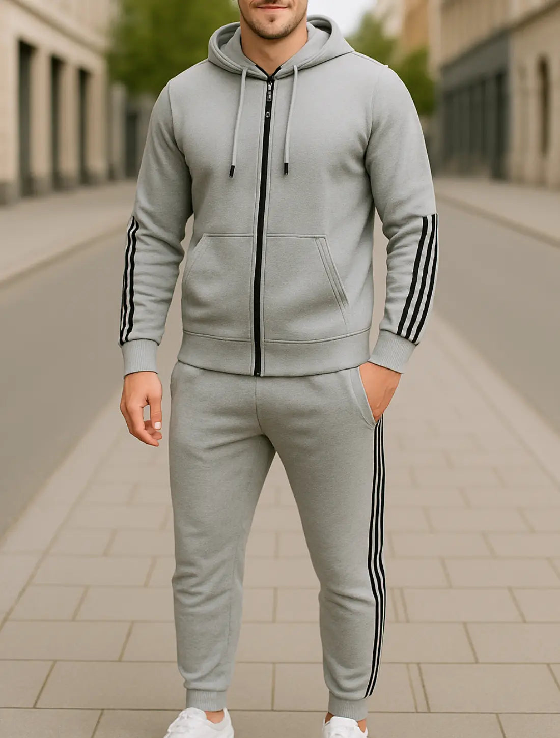 Heren Trainingspak Set, Sweatshirt Met Capuchon En Lange Mouwen En Joggingbroek, Casual Outdoor Fitnesskleding | VIQA VIQA© NEDERLANDGrijs / 2XL