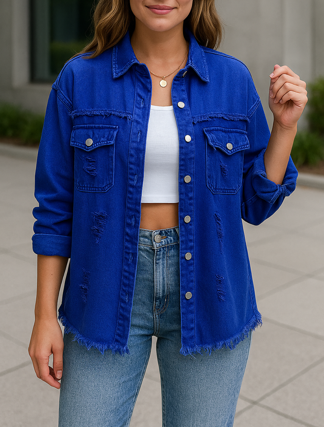 Spijkerjasje Voor Dames, Los Casual Jeancoat Met Onafgewerkte Randen En Distressed Gaten | VIQA VIQA© NEDERLAND