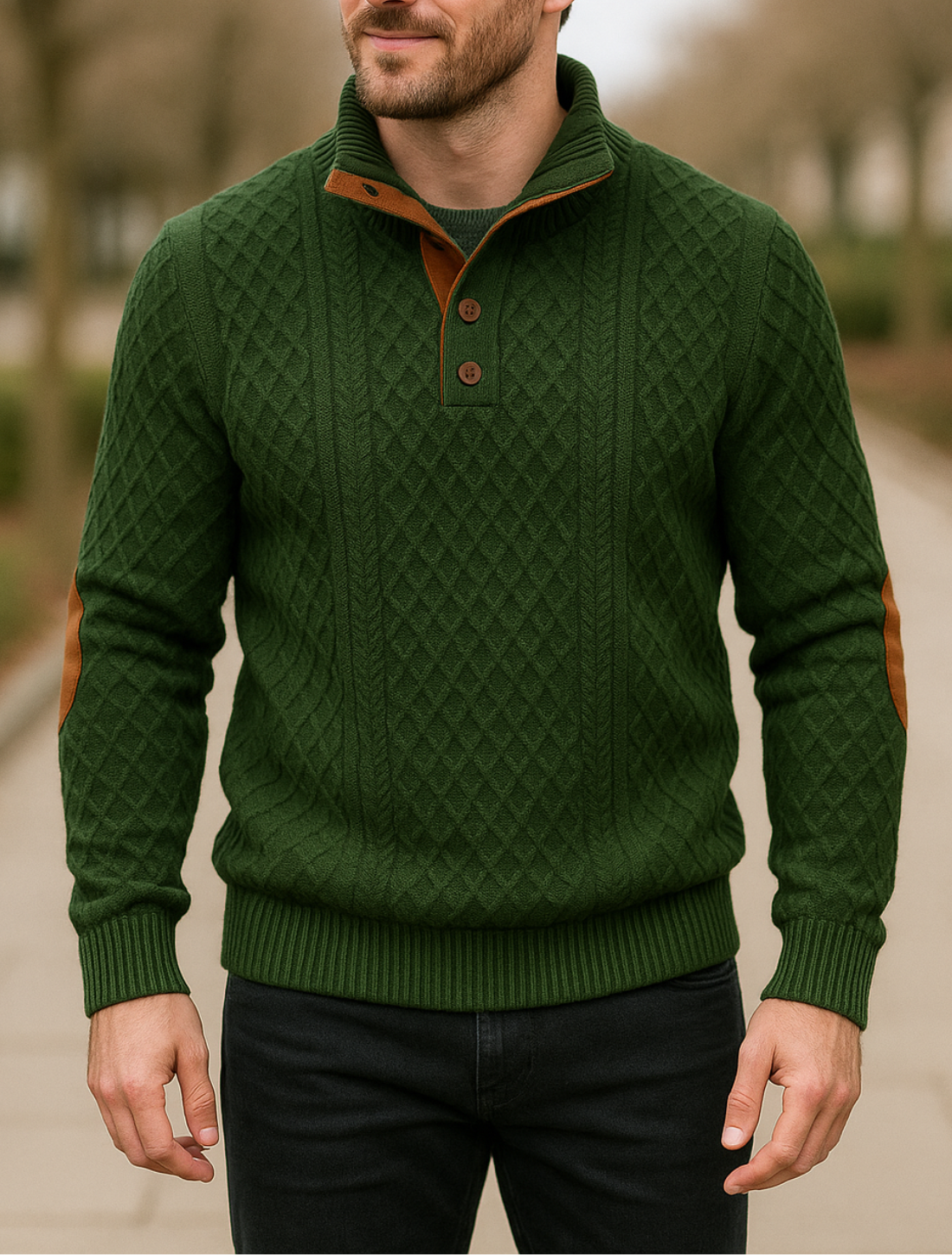 Heren Jacquard Gebreide Trui, Staande Kraag Button-Down, Lange Mouwen Casual Top | VIQA VIQA© NEDERLAND