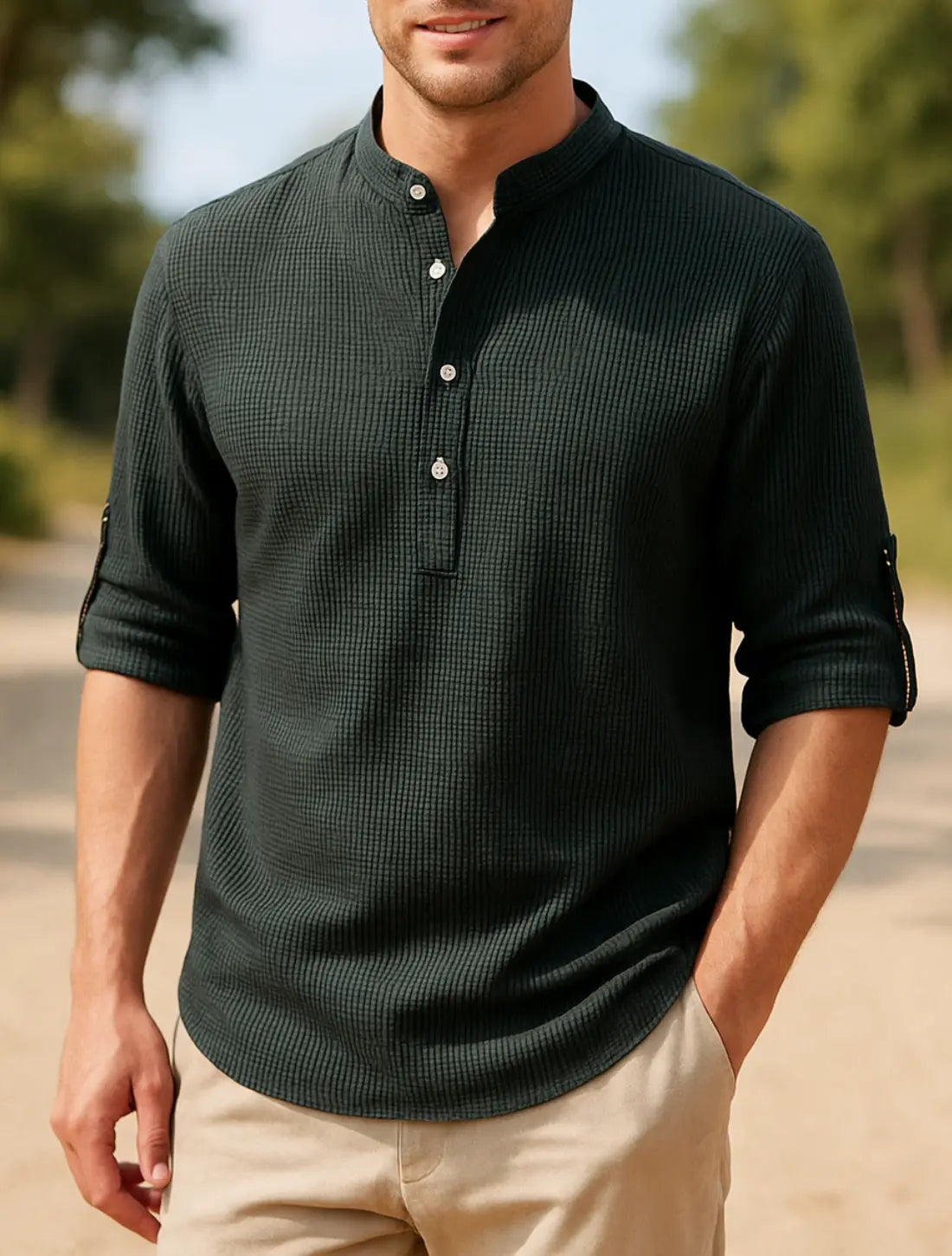 Heren Casual Shirt Met Lange Mouwen, Polka Stip Opstaande Kraag, Stijlvol En Comfortabel | VIQA VIQA© NEDERLANDZwart-2XL