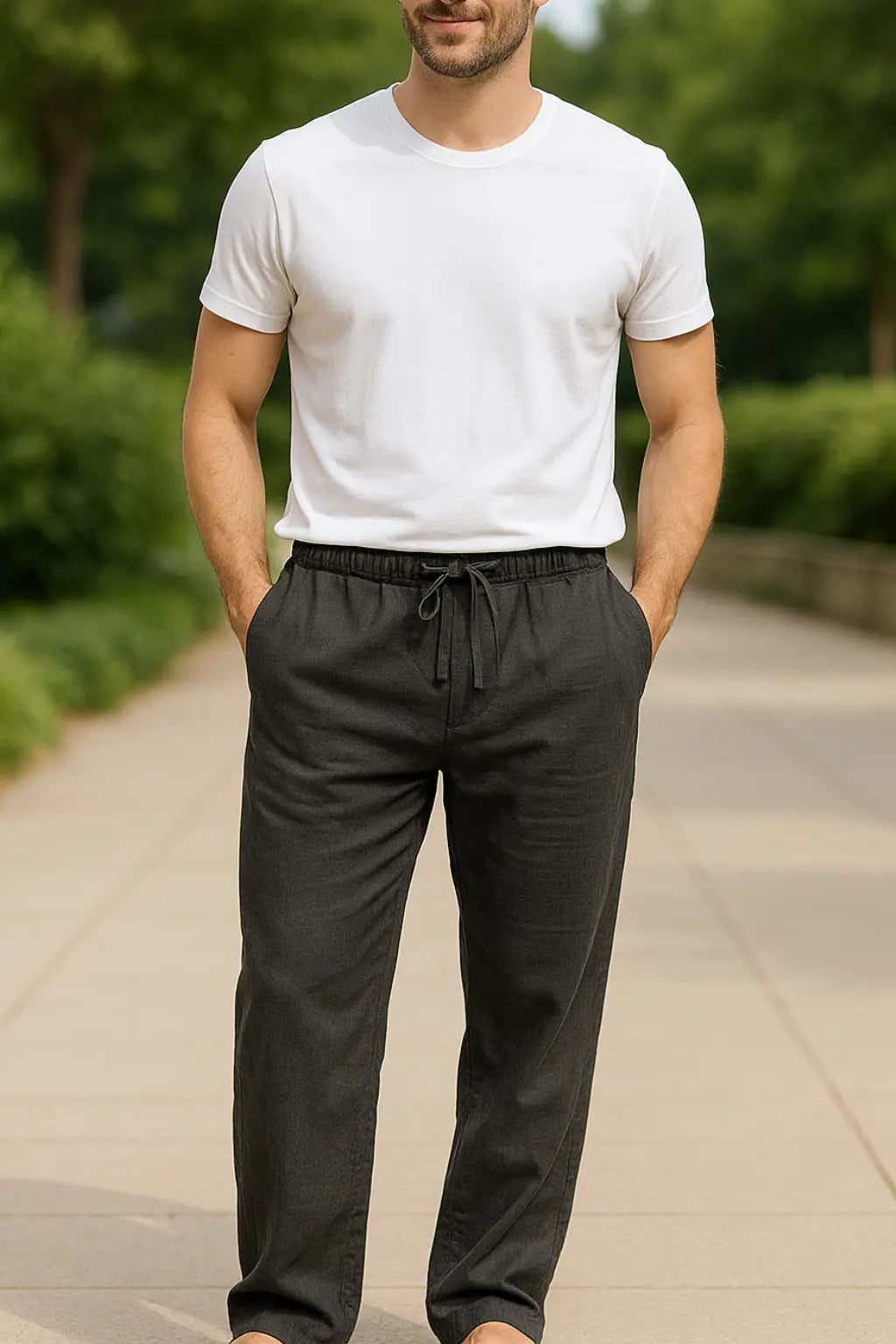 Heren Linnen Wijde Broek, Casual Broek, Lichtgewicht Zomer Sweatbroek | VIQA VIQA© NEDERLANDZwart / 2XL