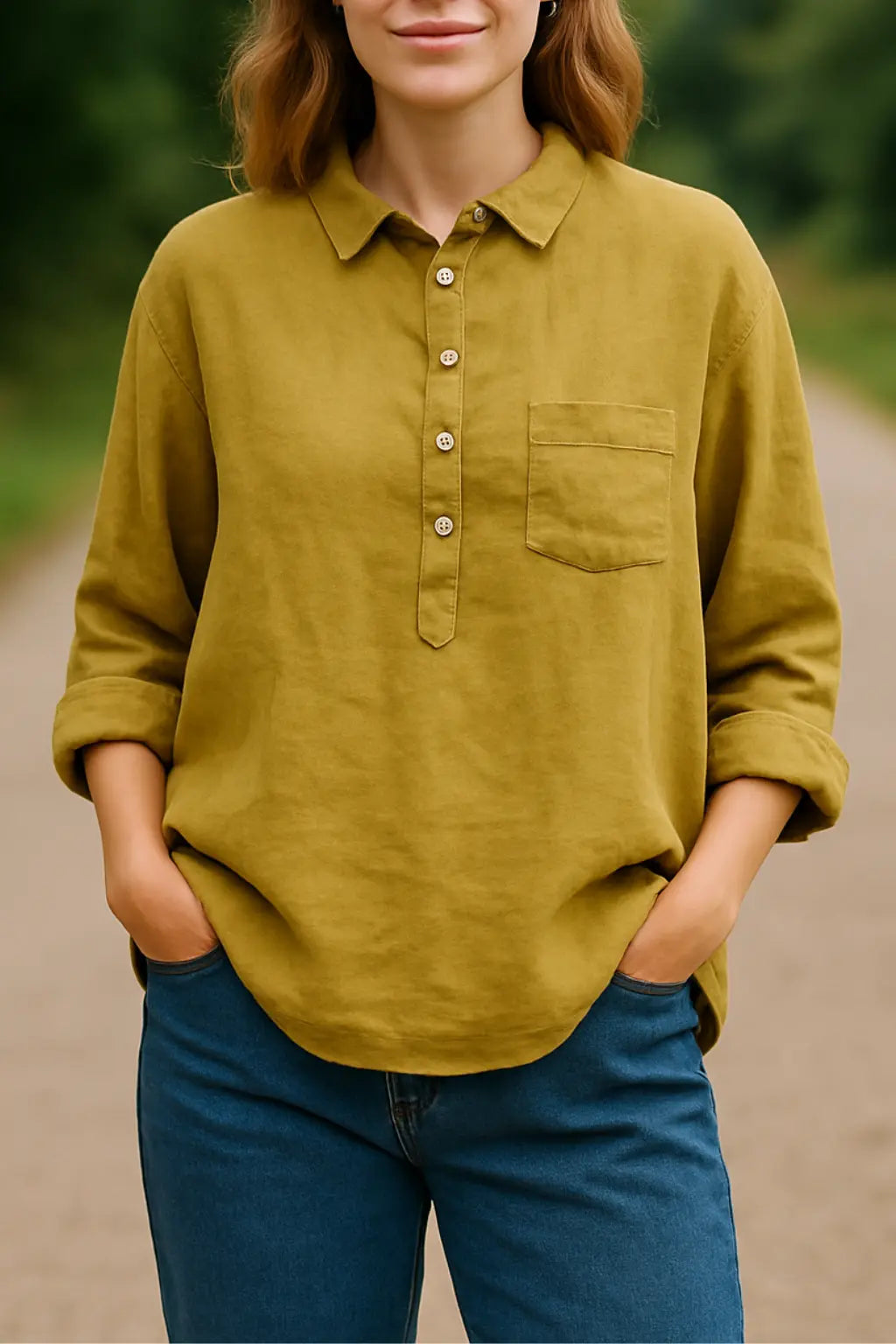 Dames Katoen-Linnen Shirt, Lange Mouwen Met Knopen, Effen Kleur Lente Casual Modieuze Top | VIQA VIQA© NEDERLANDGeel-2XL