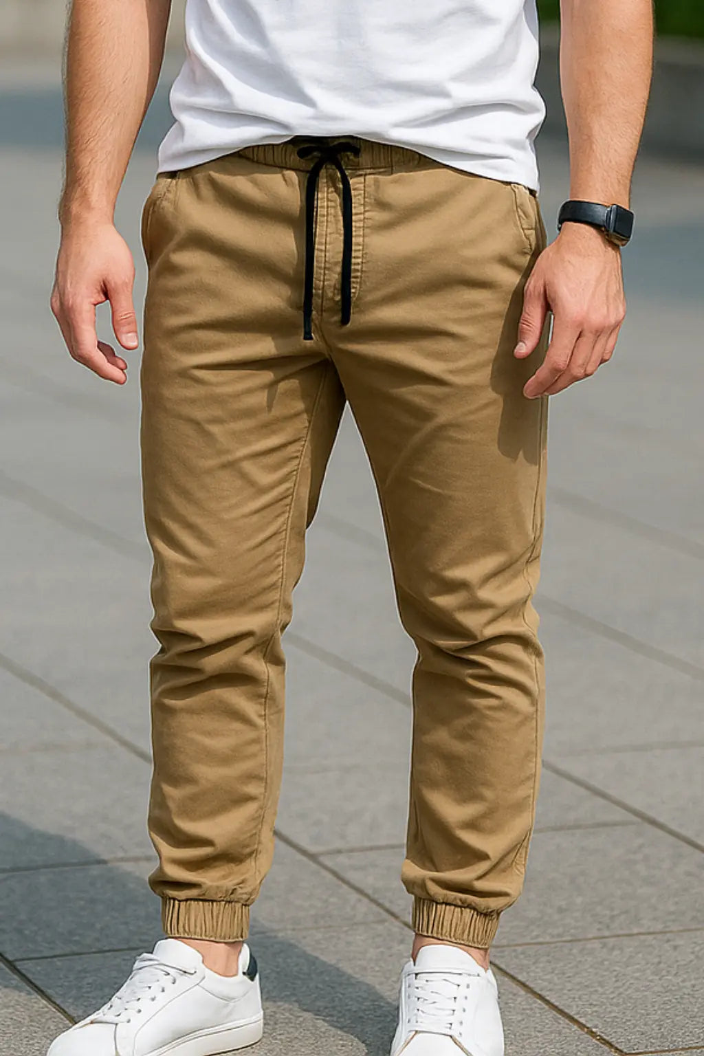 Heren Slim Pasvorm Werkbroek, Casual Broek Met Manchetten, Trendy Streetwear | VIQA VIQA© NEDERLANDKaki / 2XL