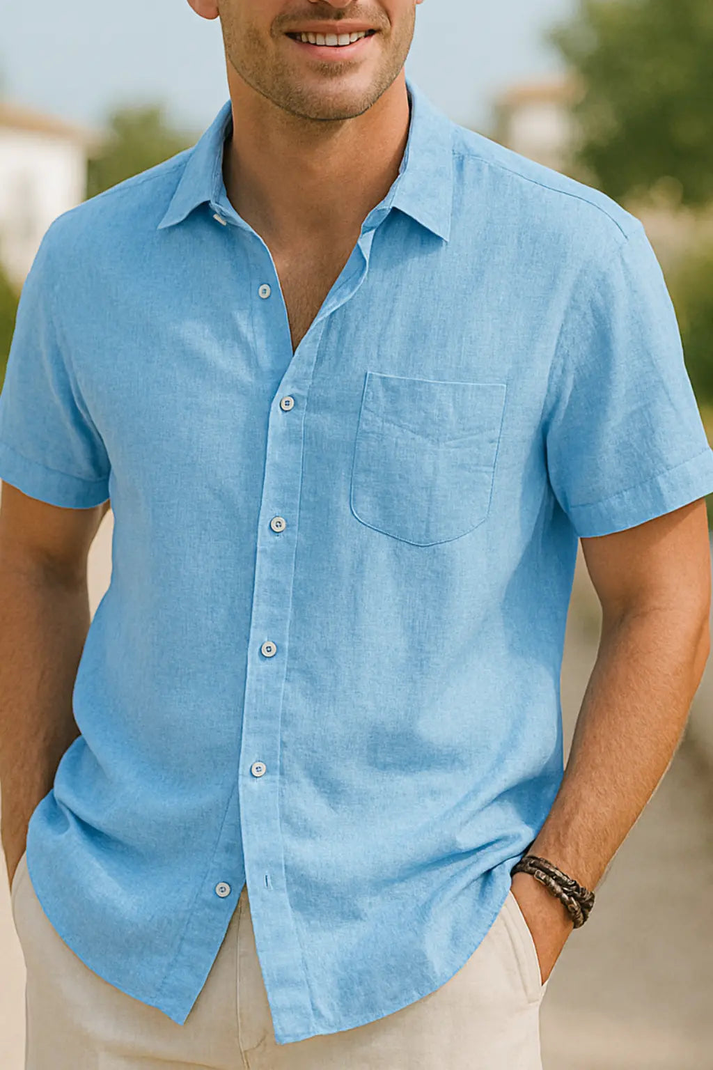 Heren Katoen Korte Mouw Shirt, Zomer Casual Effen Kleur Top | VIQA VIQA© NEDERLANDBlauw / 2XL