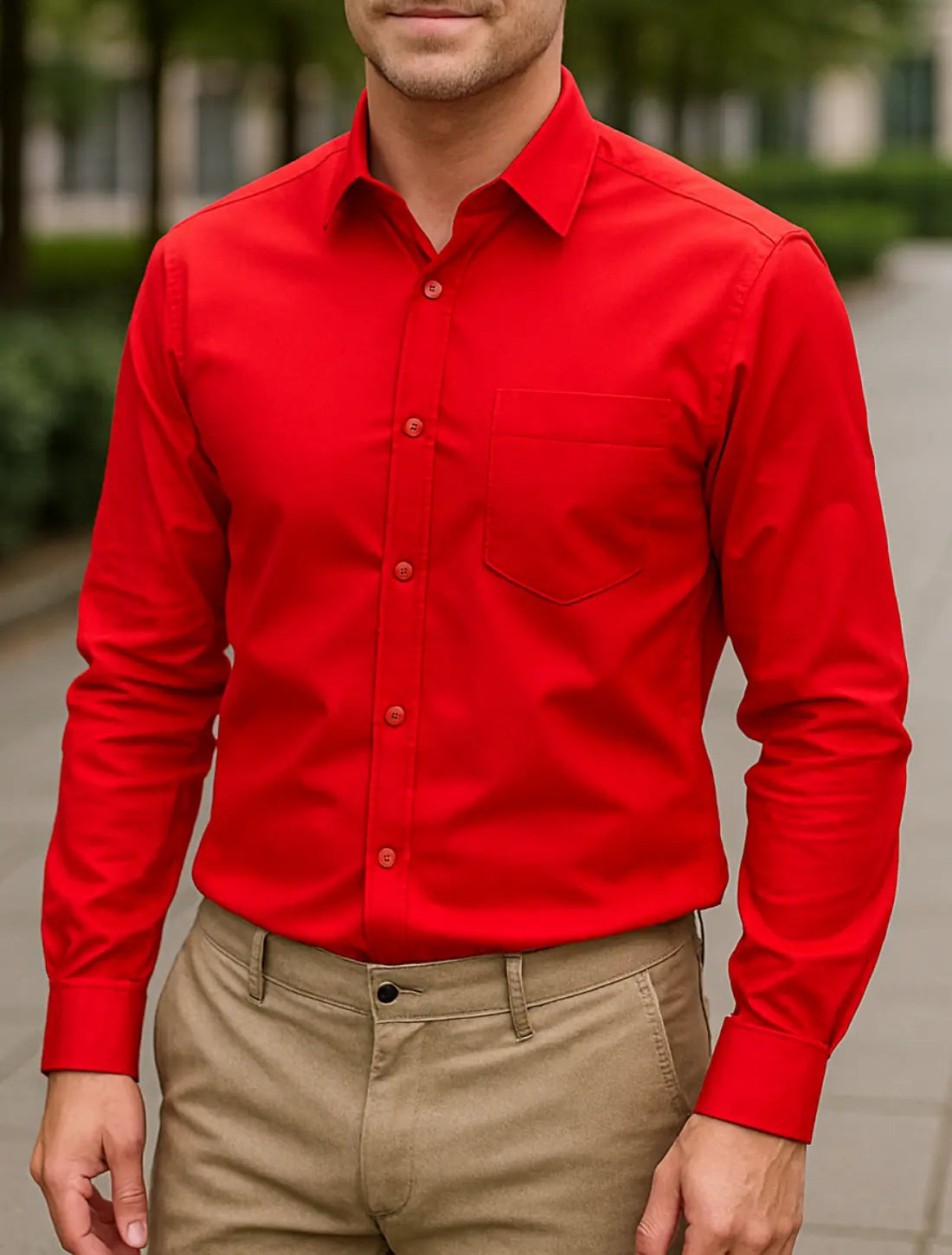 Heren Zomer Overhemd, Slanke Lange Mouwen Formele Zakelijke Casual, Effen Kleur Strijkvrij | VIQA VIQA© NEDERLANDRood / 2XL