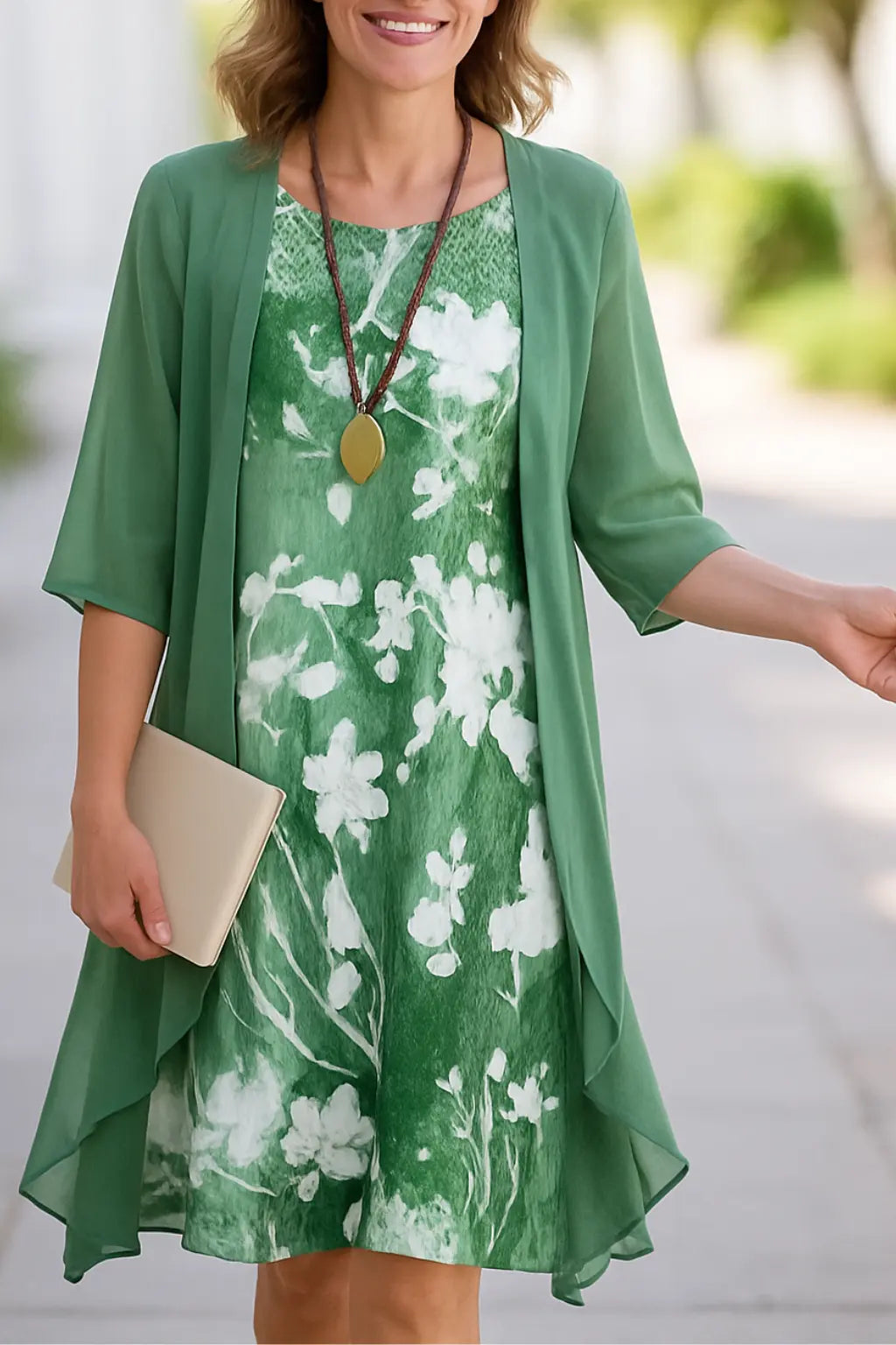 Dames Tweedelige Zomer Set, Losse Pasvorm Gedrukte Midi Jurk Met Lange Mouwen, Multikleur Outfit | VIQA VIQA© NEDERLANDGroen / 2XL