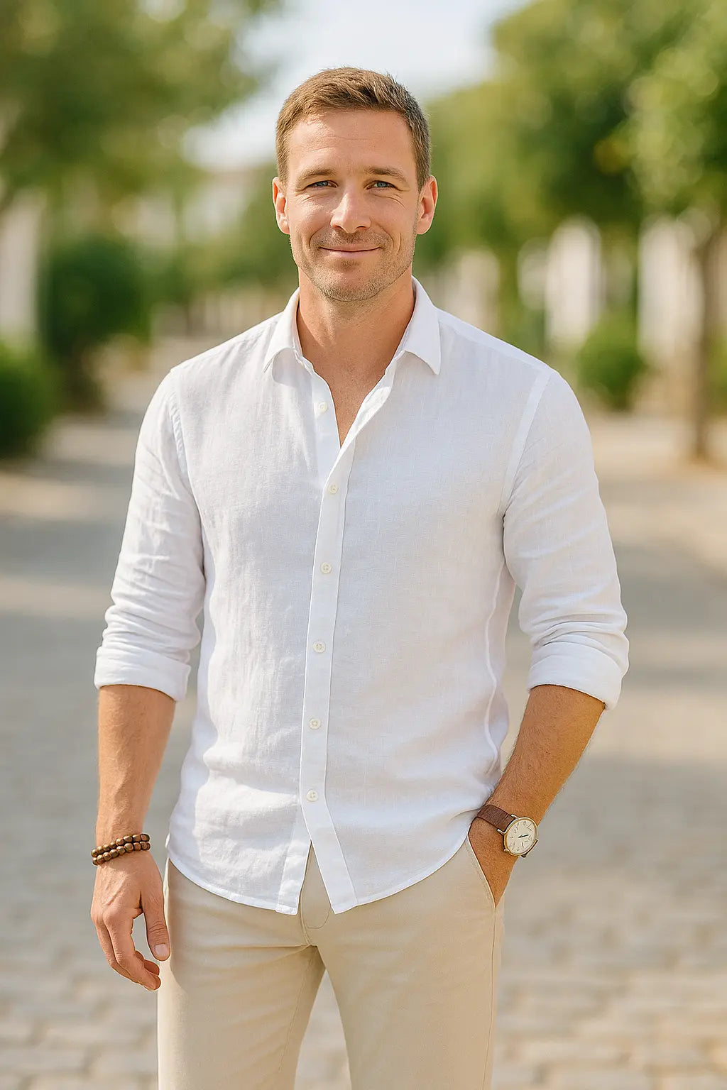 Herenkatoenen Linnen Overhemd, Lange Mouwen, Effen Kleur, Casual Stijl | VIQA VIQA© NEDERLAND