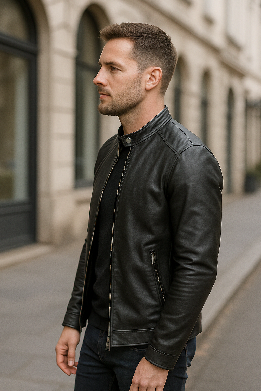 Slim Pasvorm Leren Jas Voor Heren, Motorjas Met Opstaande Kraag, Herfst En Winter Casual Mode | VIQA VIQA© NEDERLAND