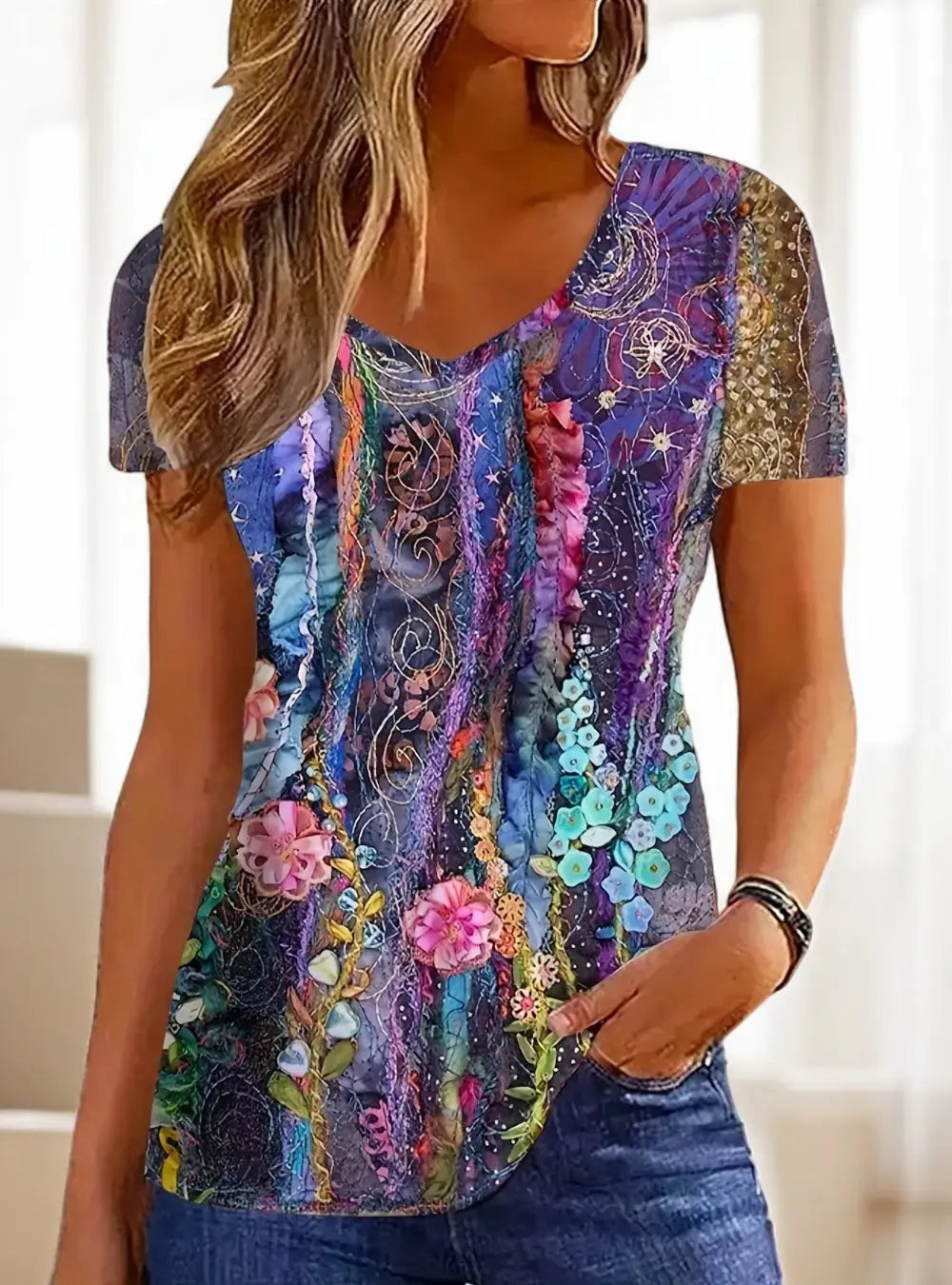 Pauline Dames Kleurrijk Shirt VIQA© NEDERLANDPaars-2XL