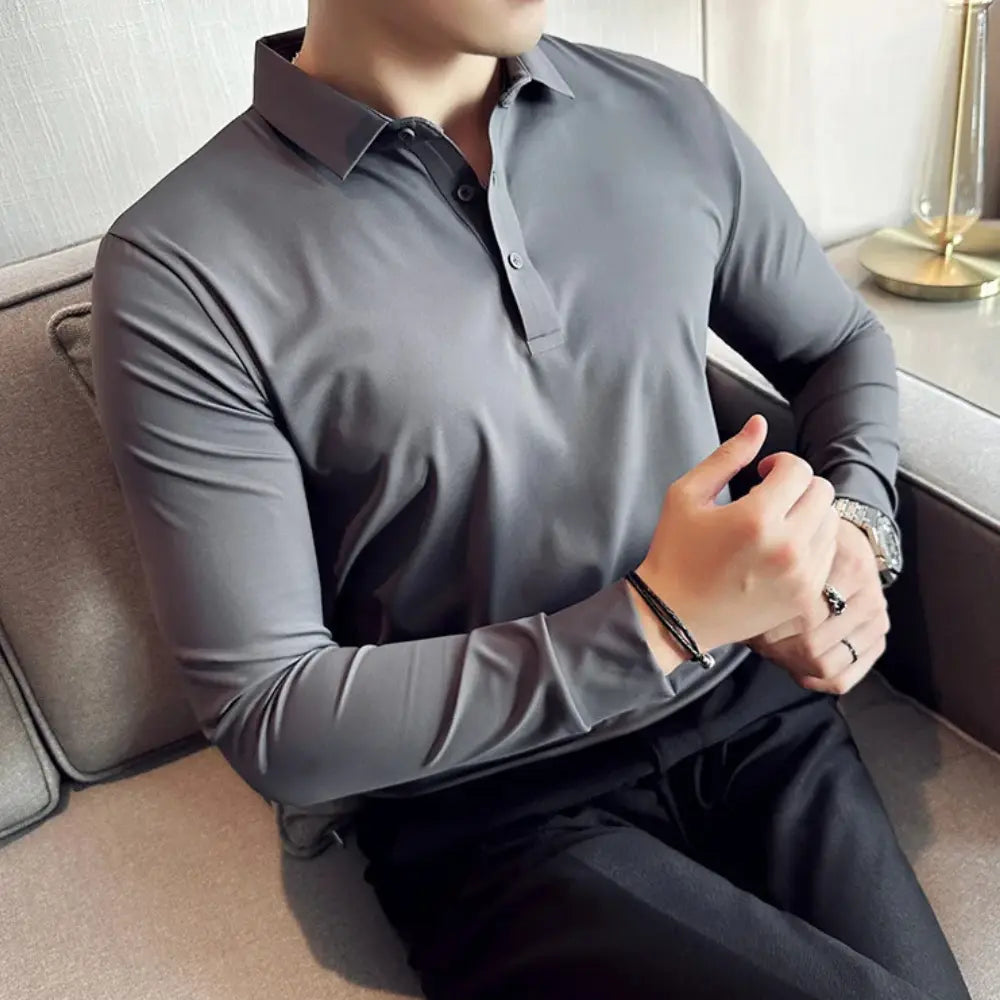 Herenpolo Ijszijde Lange Mouw VIQA© NEDERLAND