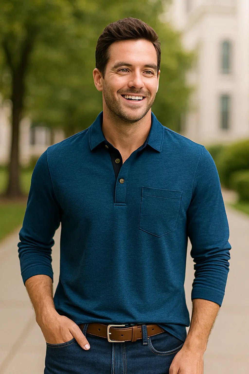 Heren Poloshirt Met Lange Mouwen, Zakelijk Casual T-Shirt Met Revers En Zak, Zacht Katoenen Top | VIQA VIQA© NEDERLAND