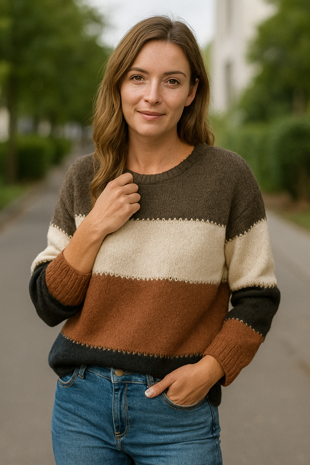 Gestreepte Trui, Los Gebreide Lange Mouwen Ronde Hals, Casual Herfst Winter Trui | VIQA VIQA© NEDERLAND