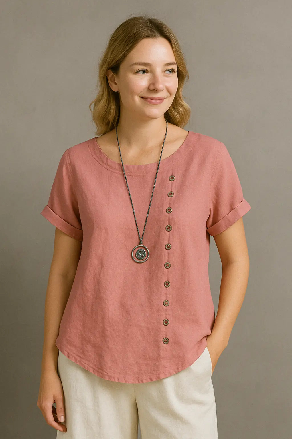 Lily Dames Katoen Lichtgewicht Blouse Met Korte Mouwen VIQA© NEDERLANDRoze-2XL