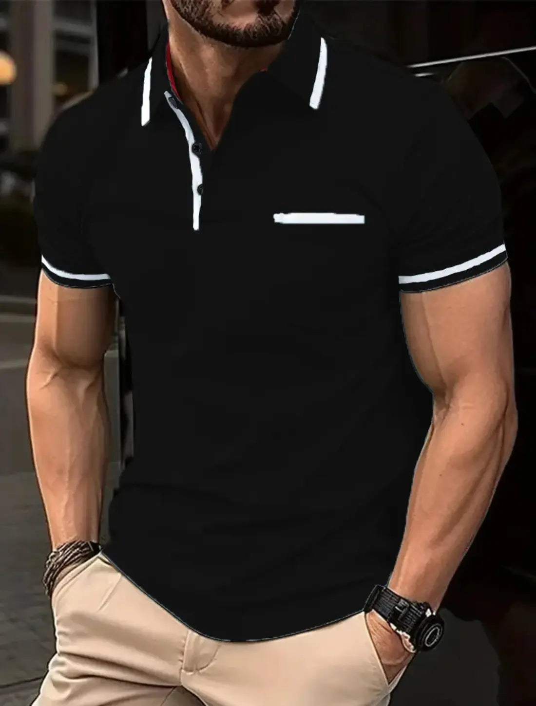 Heren Elegant Polo Shirt Met Zakken En Korte Mouwen VIQA© NEDERLANDZwart-2XL
