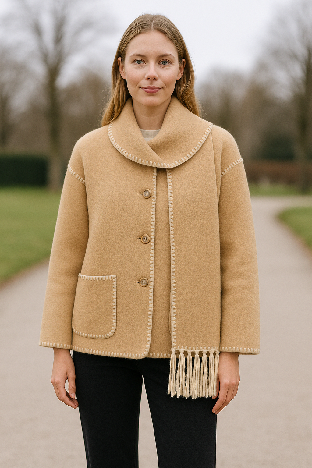 Dames Wollen Jas Met Sjaal Met Kwastjes, Dikke, Losse Pasvorm, Herfst- En Winter Mode | VIQA VIQA© NEDERLAND