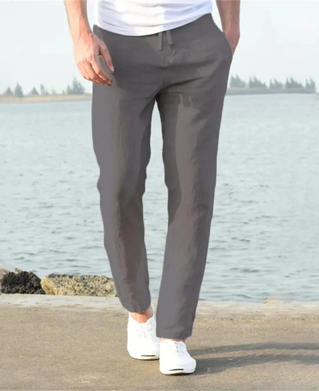 Zomerse Lichte Linnen Herenbroek VIQA© NEDERLANDGrijs-2XL