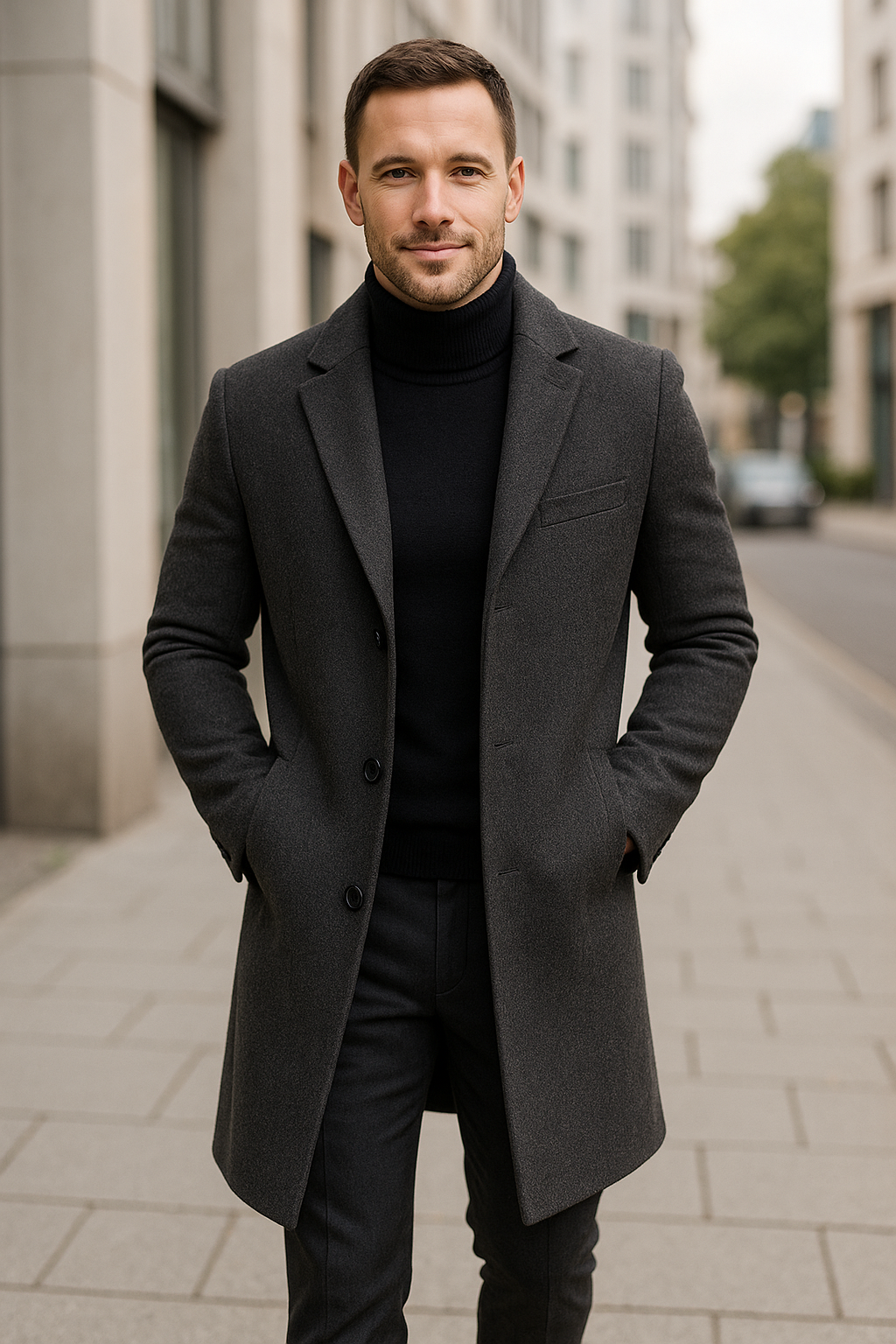 Heren trenchcoat, lange mouwen, enkele knoopsluiting, klassieke herfst- en winterjas | VIQA VIQA© NEDERLAND