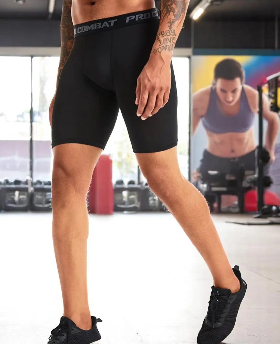 Heren Fitnessbroek Zomer, Slim Fit Sneldrogend Sportshort, Elastisch Strak Trainingspak | VIQA VIQA© NEDERLANDZwart-XL