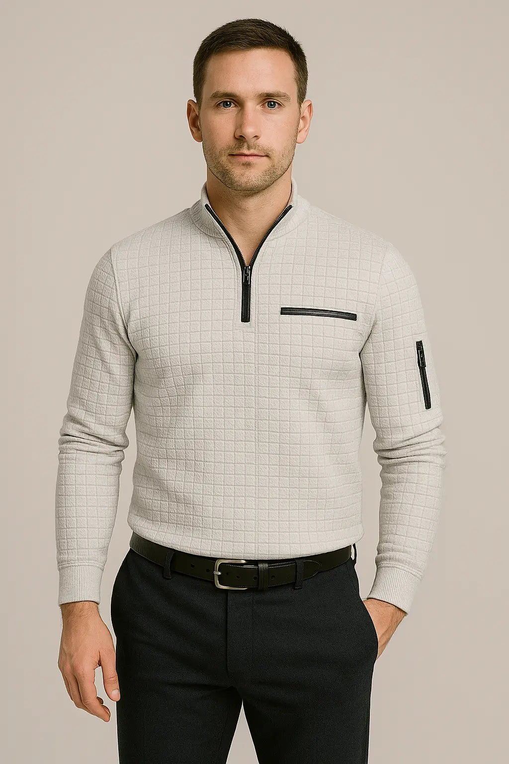 Caden Kwart Rits Heren Trui Met Lange Mouwen VIQA© NEDERLANDLichtgrijs-2XL