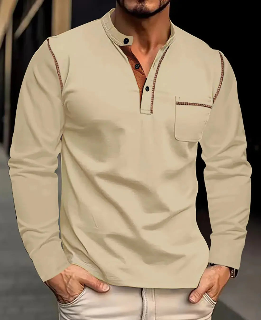 Heren Casual Ademend Linnen Poloshirt VIQA© NEDERLANDBeige-2XL