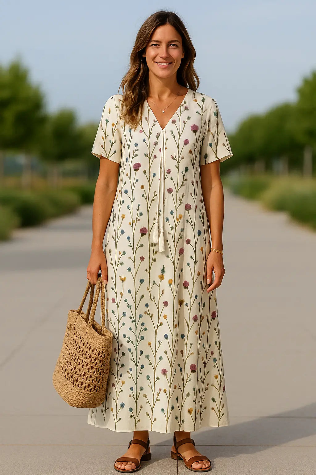 Dames Zomerjurk Met Bloemen V-Hals, Casual Boho Vakantiejurk Met Korte Mouwen En Kwastjes | VIQA VIQA© NEDERLAND