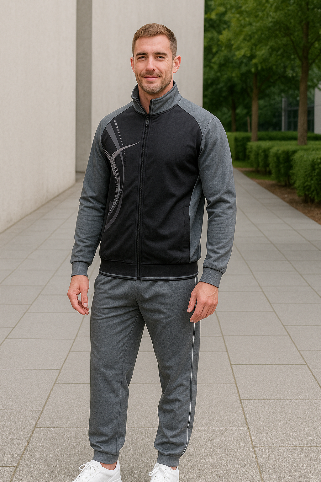 Heren Sportkleding Set, Twee-Delige Jas Met Rits En Broek, Casual Print Jogging Sport Outfit | VIQA VIQA© NEDERLAND