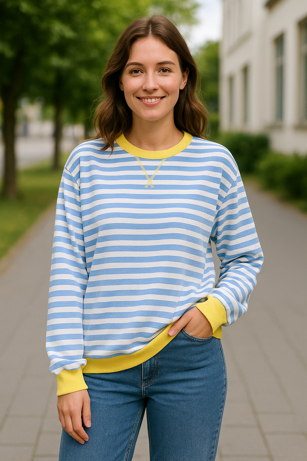 Gestreepte Trui Voor Dames, Losvallende Casual Zachte Ronde Hals Pullover Hoodie, Herfst En Winter Comfort | VIQA VIQA© NEDERLAND