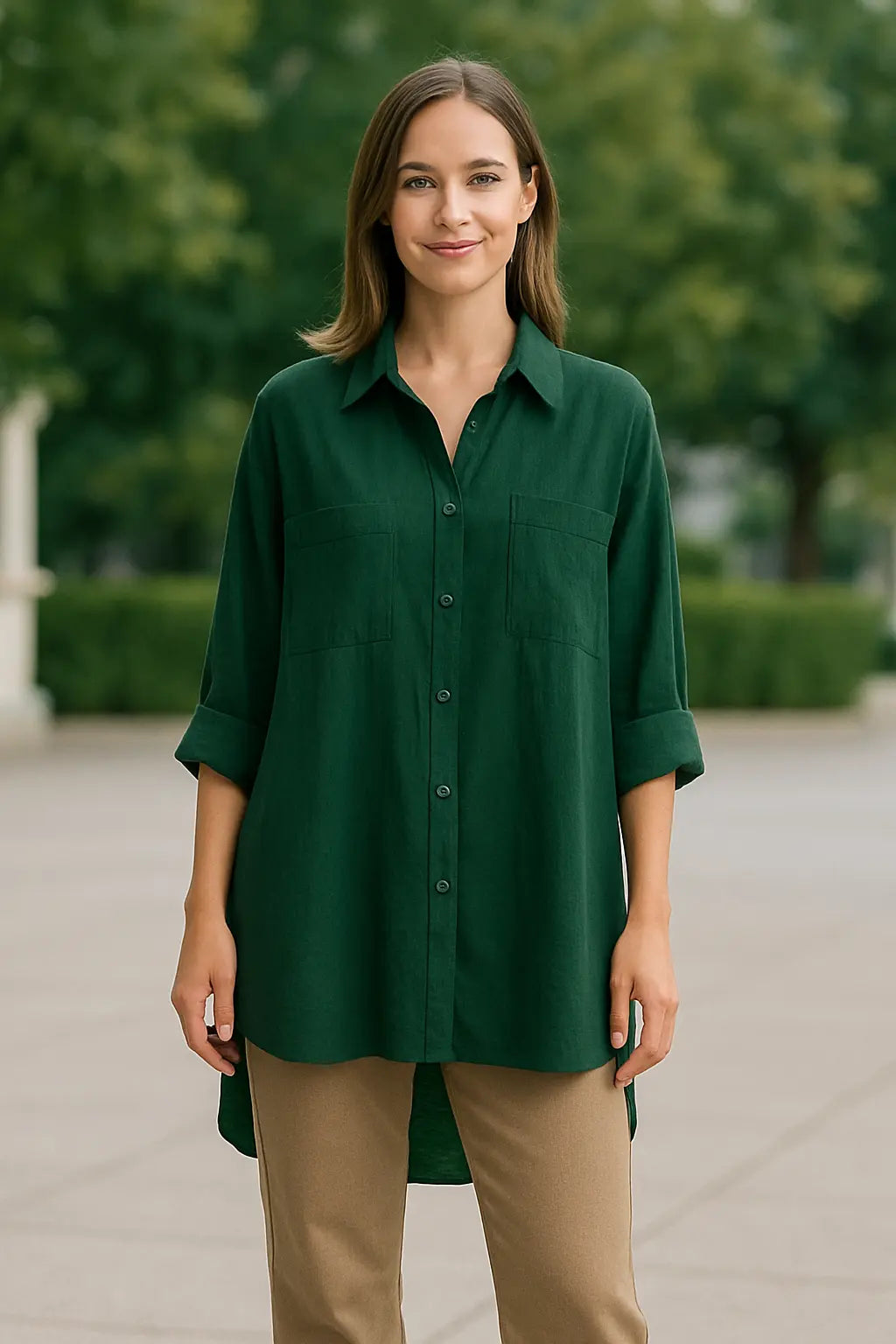 Dames Lange Mouw Shirt, Turn Down Kraag Stevige Blouse, Single Breasted Mid Lengte Top | VIQA VIQA© NEDERLAND