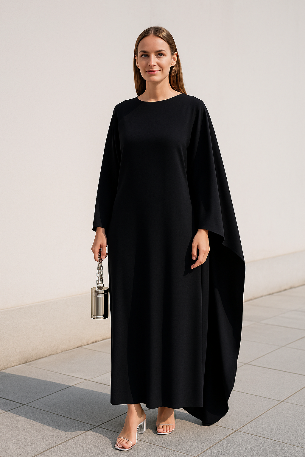 Satijnen Maxi Jurk Voor Dames, Elegante Losse Pasvorm Ronde Hals Vleermuismouwen Herfstfeest Abaya Robe | VIQA VIQA© NEDERLAND