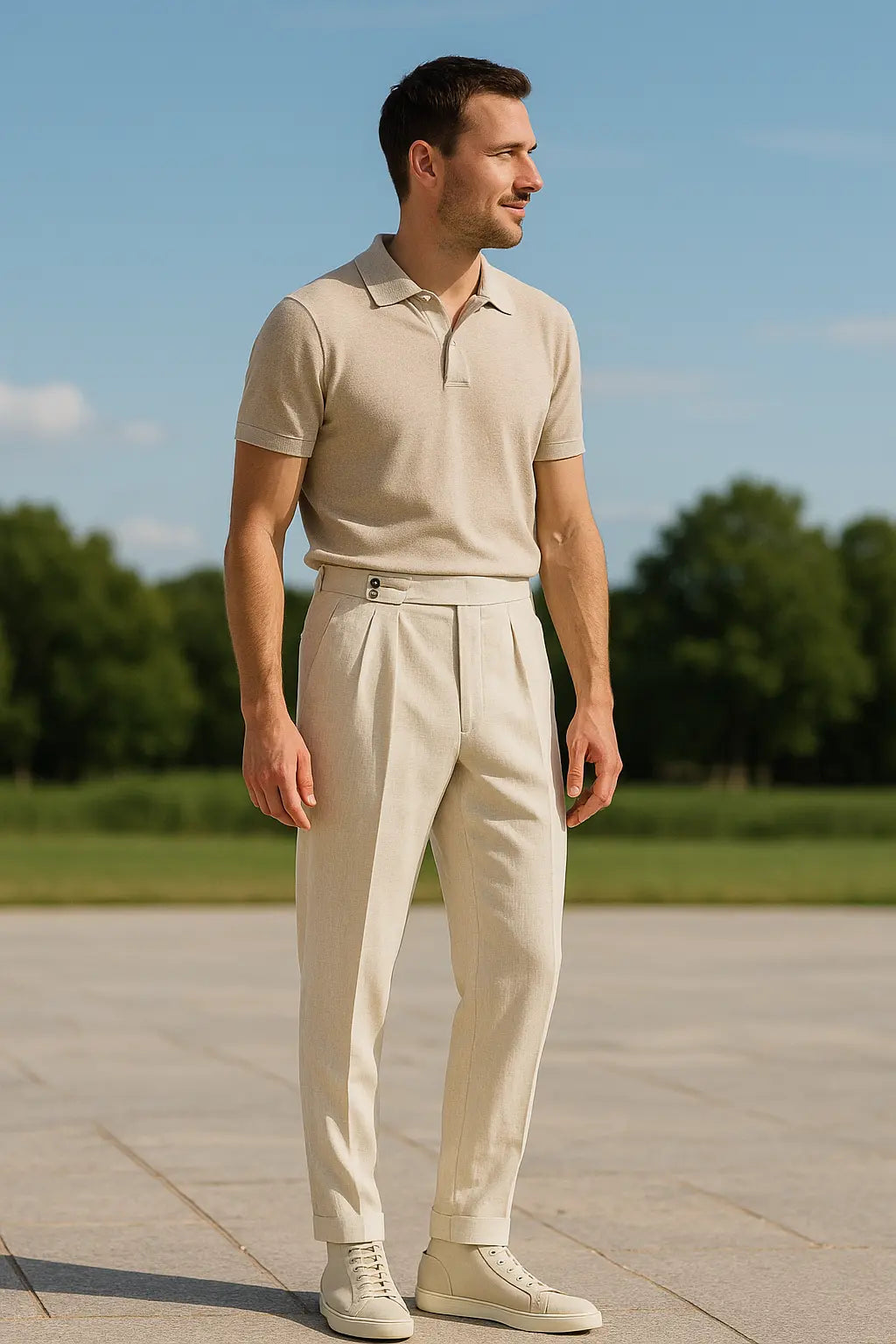 Heren Hoog Getailleerd Linnen Broek, Zomer Katoen Rechte Pasvorm, Retro Italiaanse Vrijetijdsbroek | VIQA VIQA© NEDERLAND