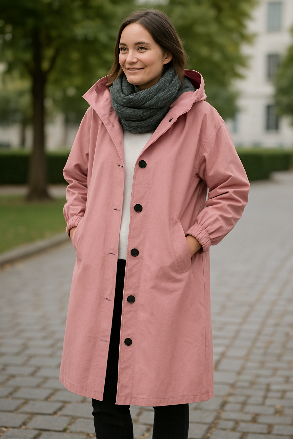 Lange Trenchcoat Voor Dames, Effen Gekleurde Windjack Met Capuchon, Elegante Losse Regenjas VIQA VIQA© NEDERLAND