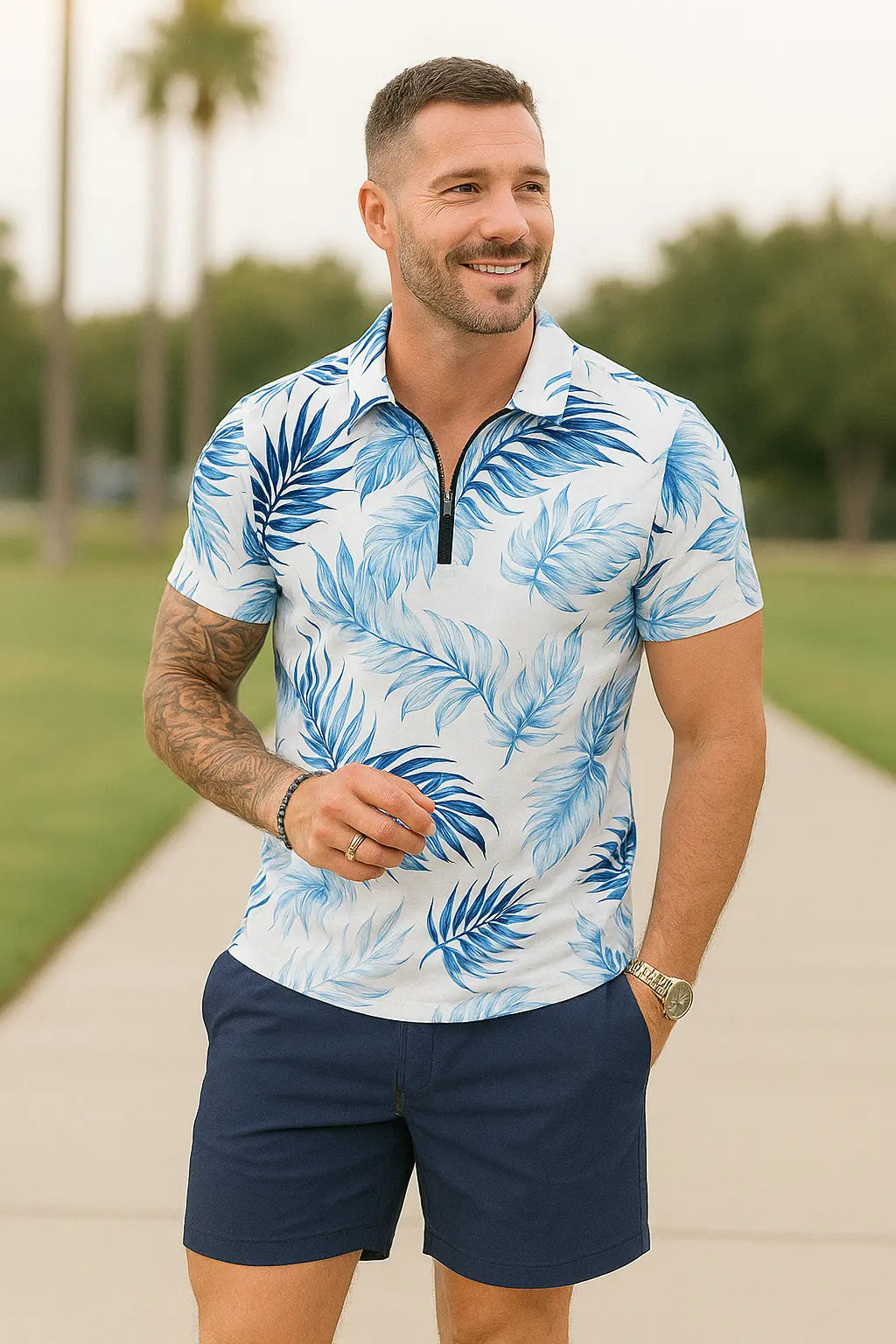 Heren Polo Overhemd Met Rits En Korte Broek Set, 2-Delige Zomer Outfit, Vrijetijdskleding | VIQA VIQA© NEDERLAND